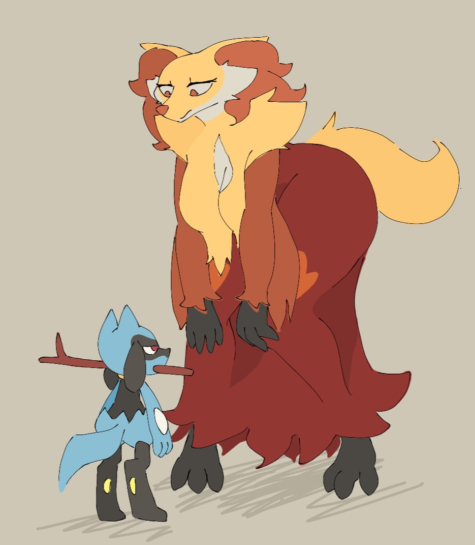 anthro, big breasts, breasts, delphox, female, larger female, paola natsu, pokémon (species), pokemon, pokemon (species), riolu, tagme