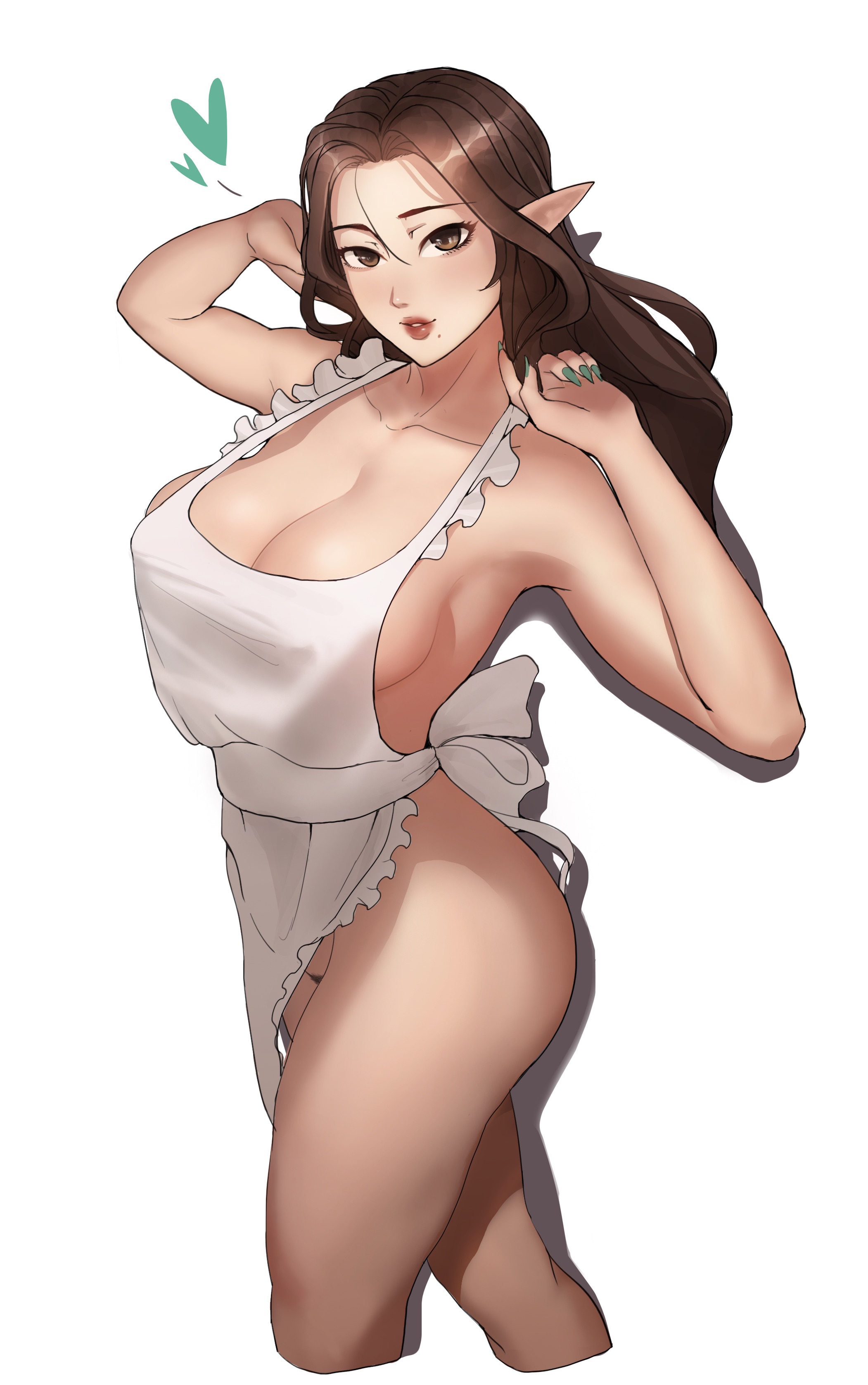 apron, breasts, cleavage, female, female only, proado, pussy, thick thighs