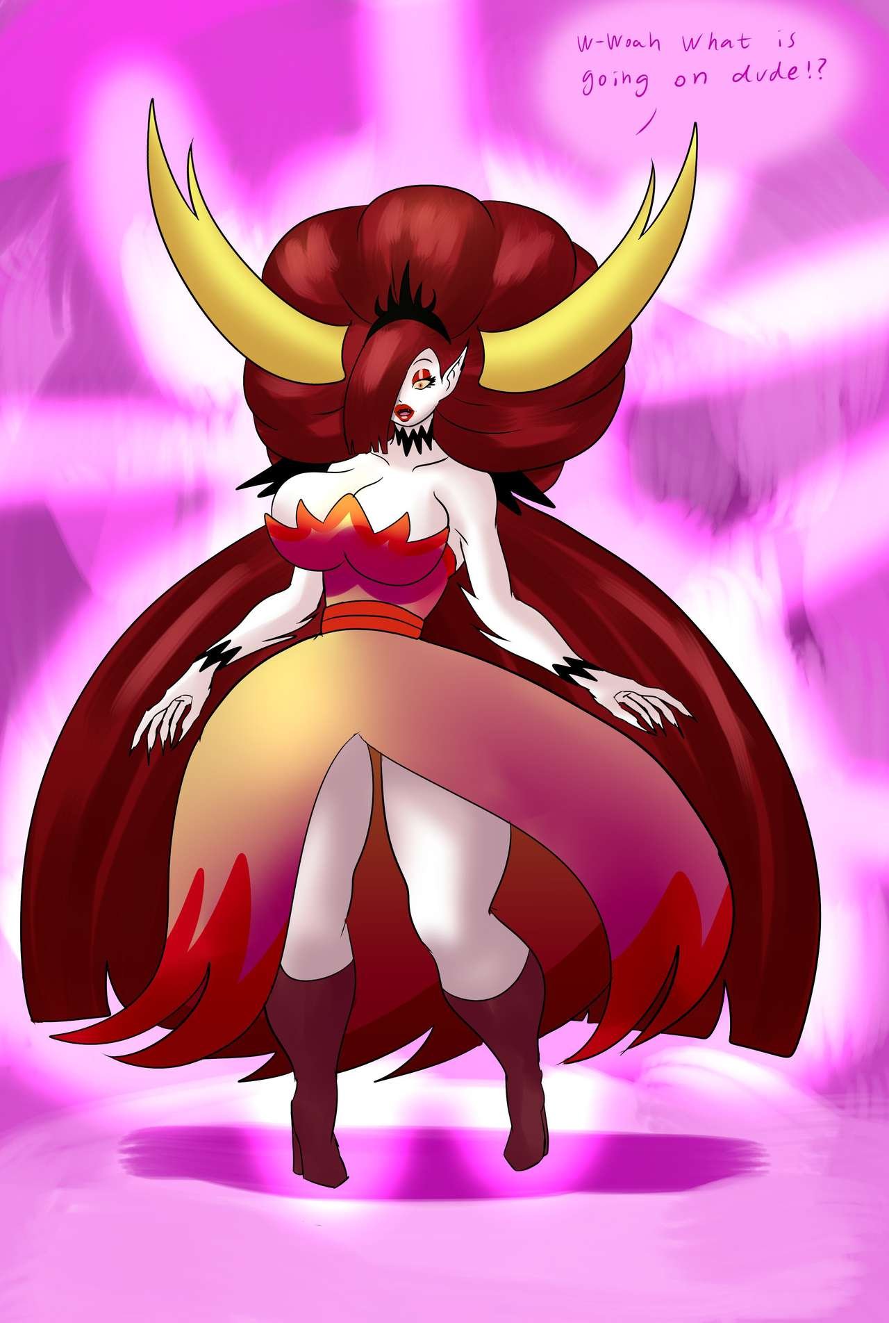 1girls, annon, ass, ass expansion, bimbo, bimbofication, breast expansion, breast growth, breast growth (enlargement), breasts, breasts bigger than head, disney, disney channel, disney xd, female, fully clothed, hair growth, hekapoo, high heels, large ass, large breasts, lip expansion, mid-transformation, red hair, red lipstick, revealing clothes, solo, star vs the forces of evil, thick thighs, thigh expansion, transformation, white skin, wide hips, yellow sclera