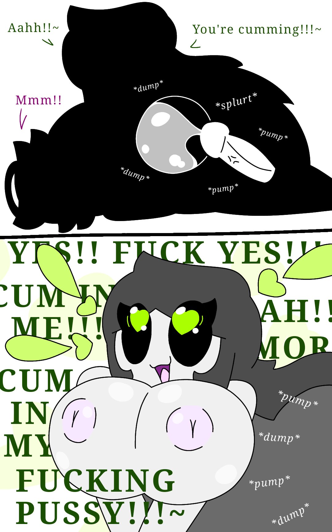 1boy, 1girls, angel, angelo (itisspermo), big breasts, breasts, comic, cum in pussy, cum inflation, cumming, dominant female, endette, english text, female, female on top, femdom, ghost, green eyes, grey hair, hardcore sex, heart-shaped pupils, itisspermo, male, pussy, sex, white background, x-ray view