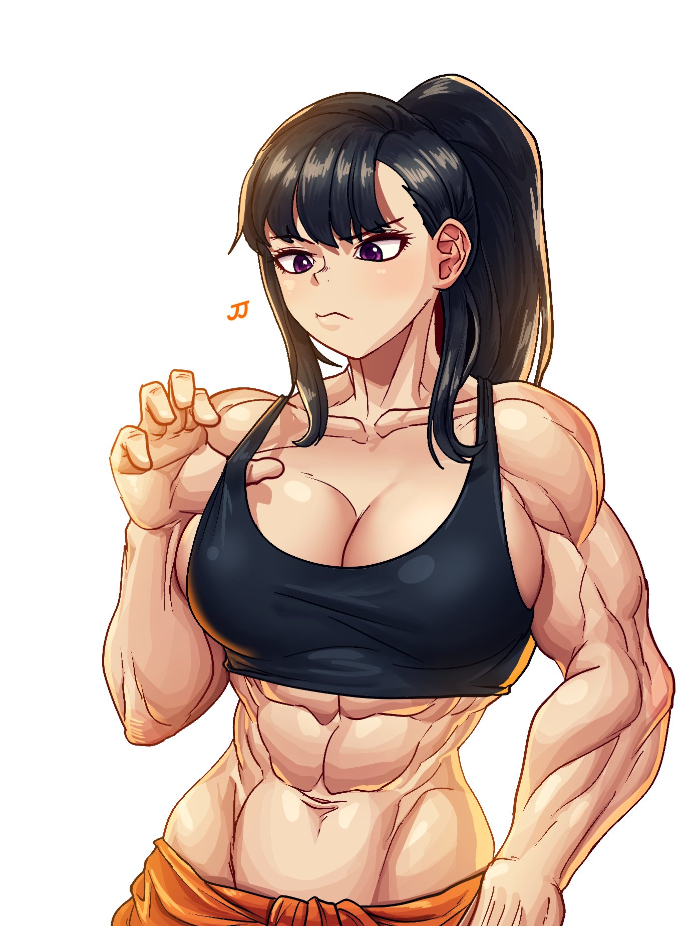 1girls, 2d, abs, belly, belly button, biceps, big breasts, breasts, enen no shouboutai, female, fire force, firefighter, large breasts, muscular, muscular female, obliques, oze maki, shoulders, simple background, solo, sparkeyjinjin, staring at another, strong female, tagme, tight clothing, triceps, white background