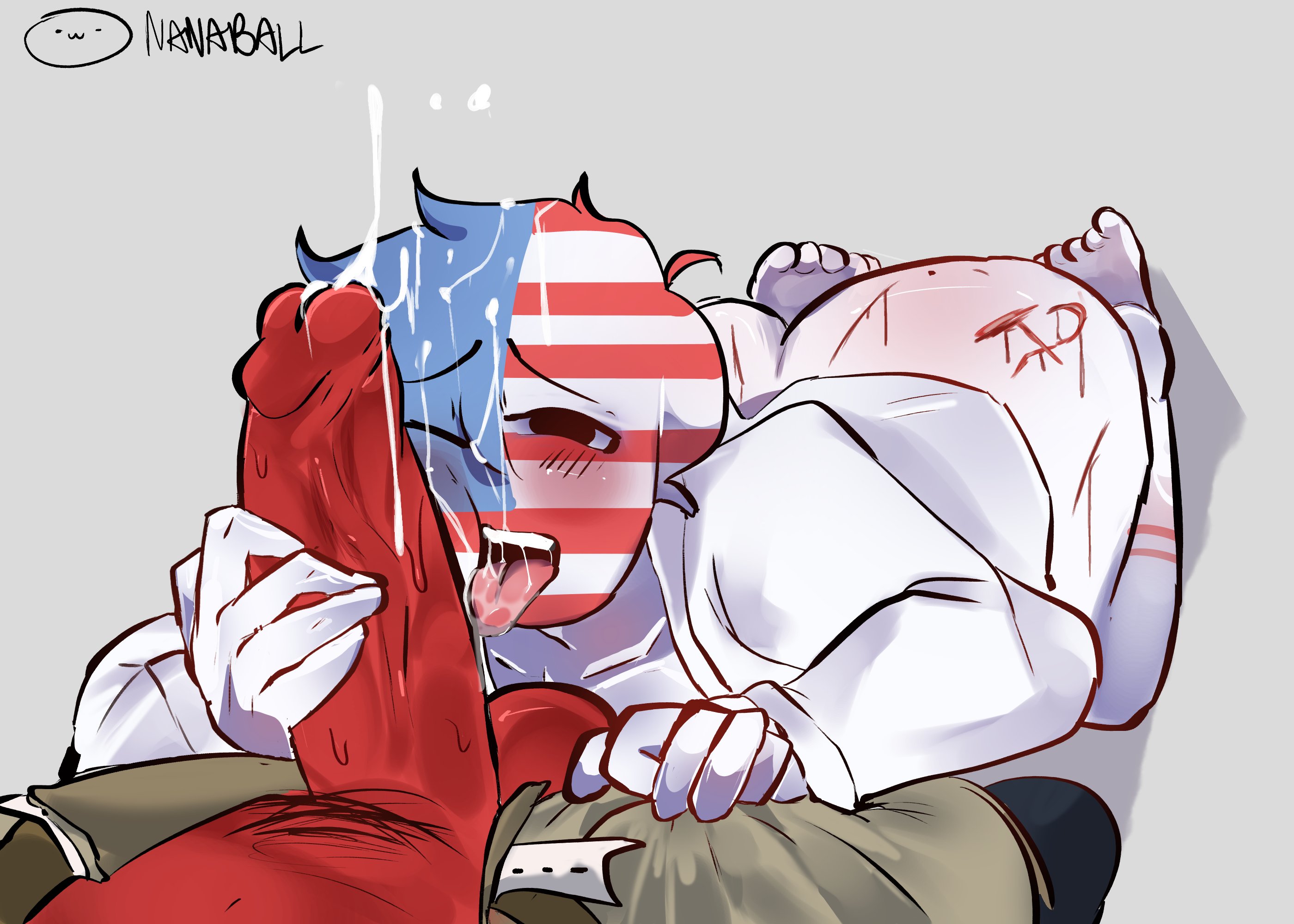 blowjob, cbananae, countryhumans, cum, cum in mouth, cum on face, cumshot, cuts, exhausted, gay, knife play, male, soviet union (countryhumans), united states of america (countryhumans)