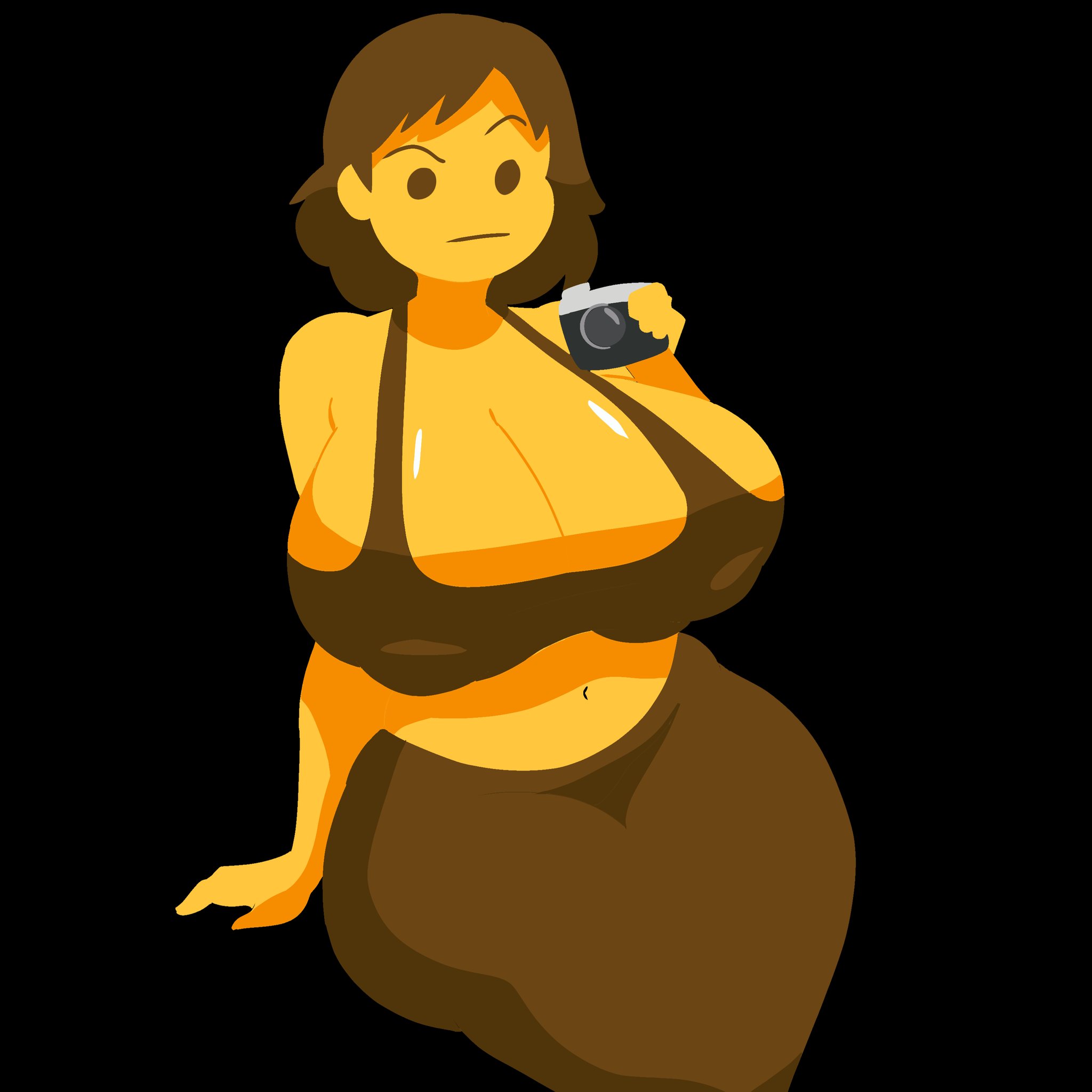 big breasts, breasts, cleavage, crop top, emoji, emoji (race), female, female only, holding object, pants, short hair, tagme, tannicfer, thick thighs, tight clothing, wide hips