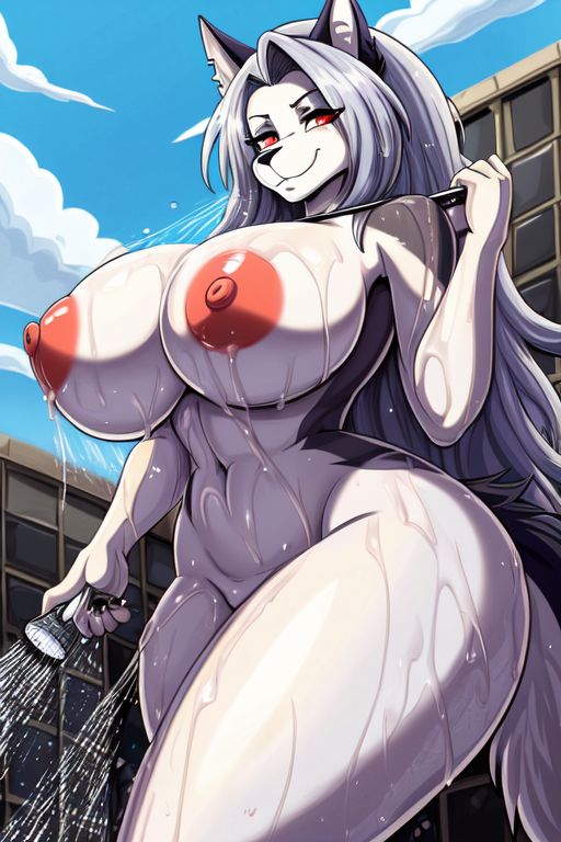 ai_generated female female_only furry helluva_boss loona_(helluva_boss) self_upload shower