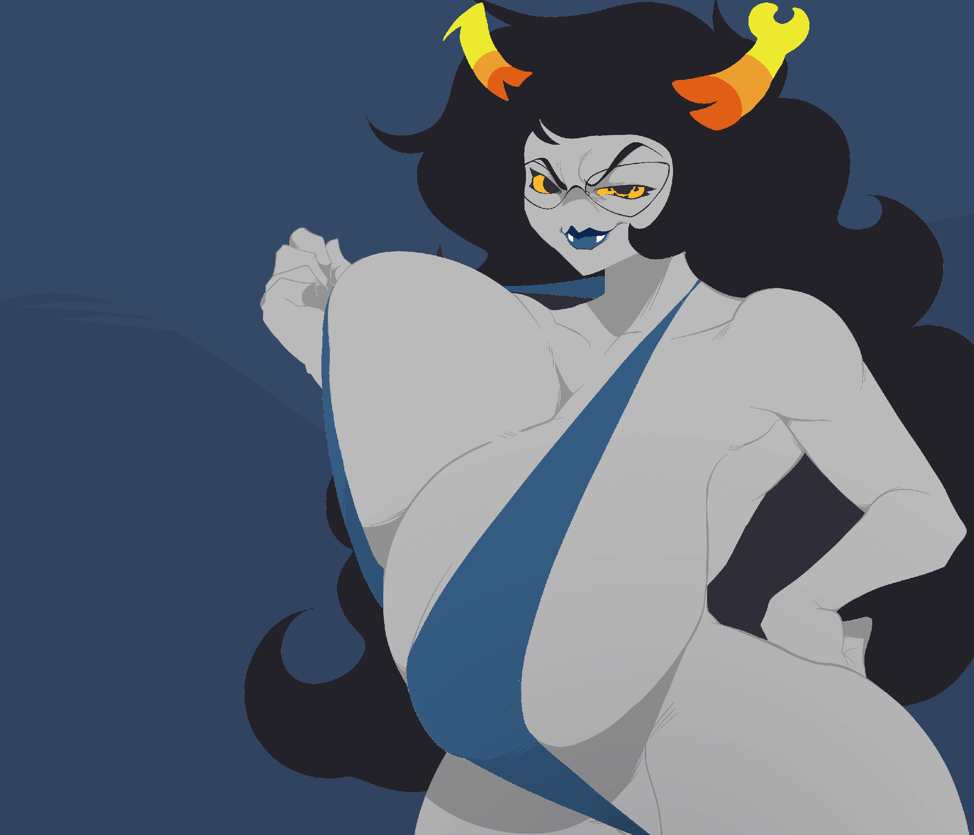 behemaid, breasts, breasts bigger than head, female, homestuck, huge breasts, sling bikini, slingshot swimsuit, tagme, vriska serket, yeehawt0wn