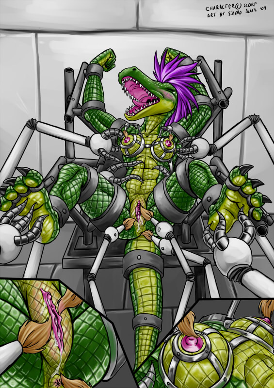 2009 bondage breasts crocodile female green paintbrush purple_hair pussy reptile s0lar1x scalie tail technofilia wet