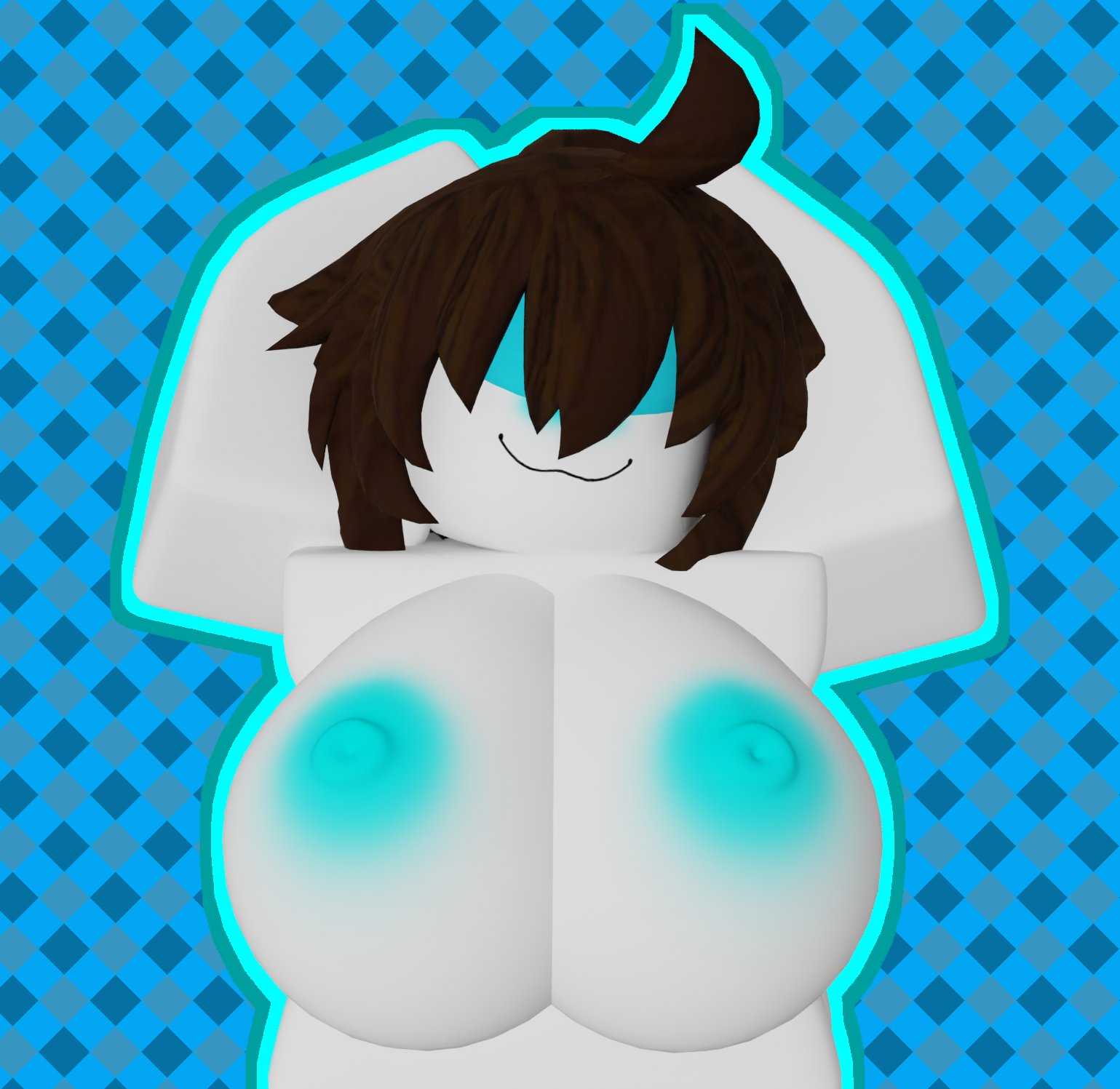3d, big breasts, blue blush, blue nipples, boobs, breasts, brown hair, eyes covered, female, hair over eyes, huge breasts, large breasts, light skin, light-skinned female, pale skin, pale-skinned female, roblox, roblox avatar, robloxian, tagme, tits, volphin, white skin