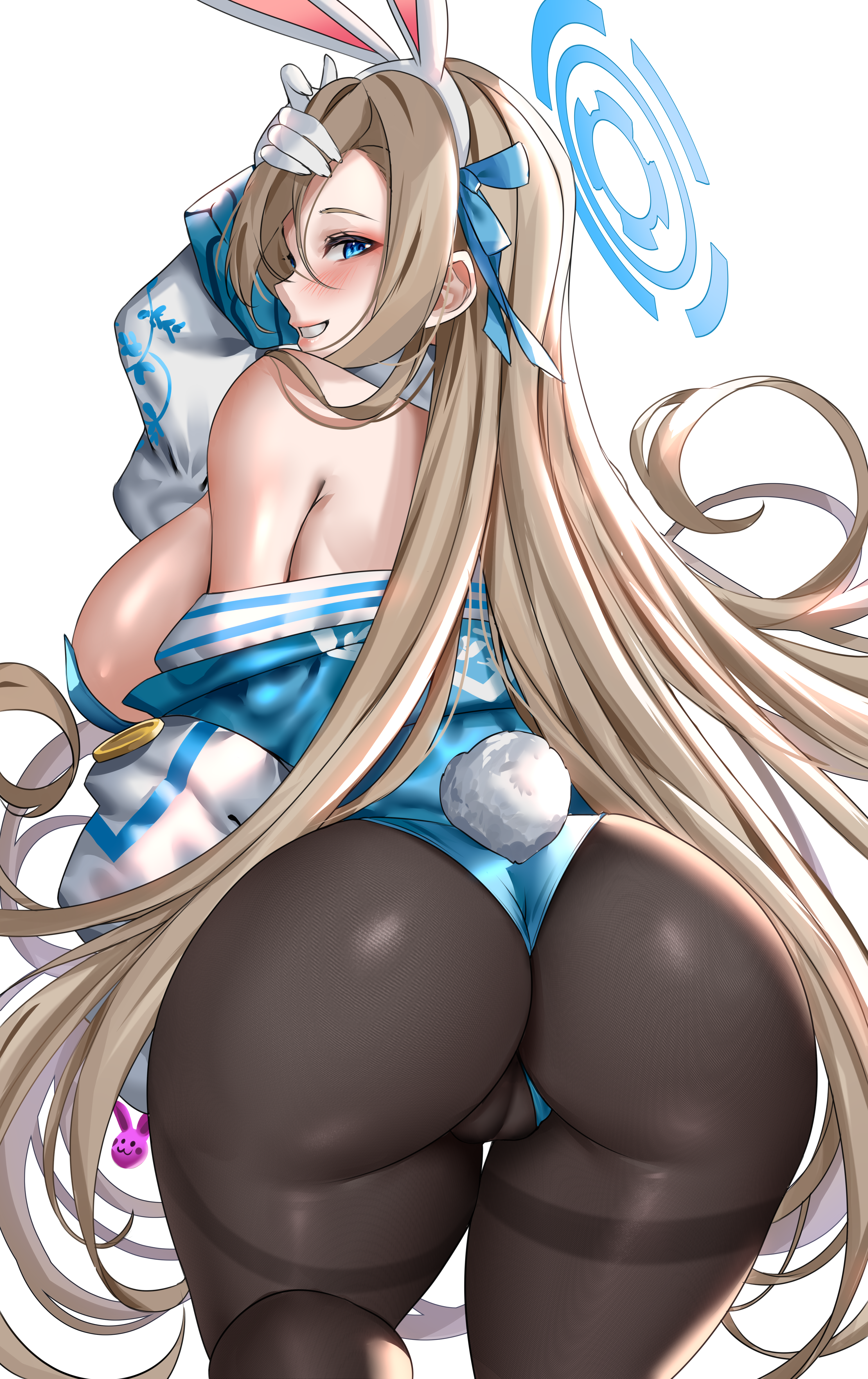 1girls, 2022, ass, ass focus, ass shot, asuna (blue archive), asuna (bunny) (blue archive), back, back view, backboob, backless outfit, blonde hair, blue archive, blue eyes, blue leotard, bowtie, breasts, bubble ass, bubble butt, bunny ears, bunny girl, bunny tail, bunnysuit, cameltoe, detached collar, enmanuelart20, female, female only, grin, hair over one eye, hi res, highleg leotard, hips, huge ass, huge breasts, leggings, leotard, light skin, light-skinned female, long hair, looking at viewer, looking over shoulder, millennium science school student, pussy, slim waist, smile, thick thighs, thighs, tights, very long hair, wide hips