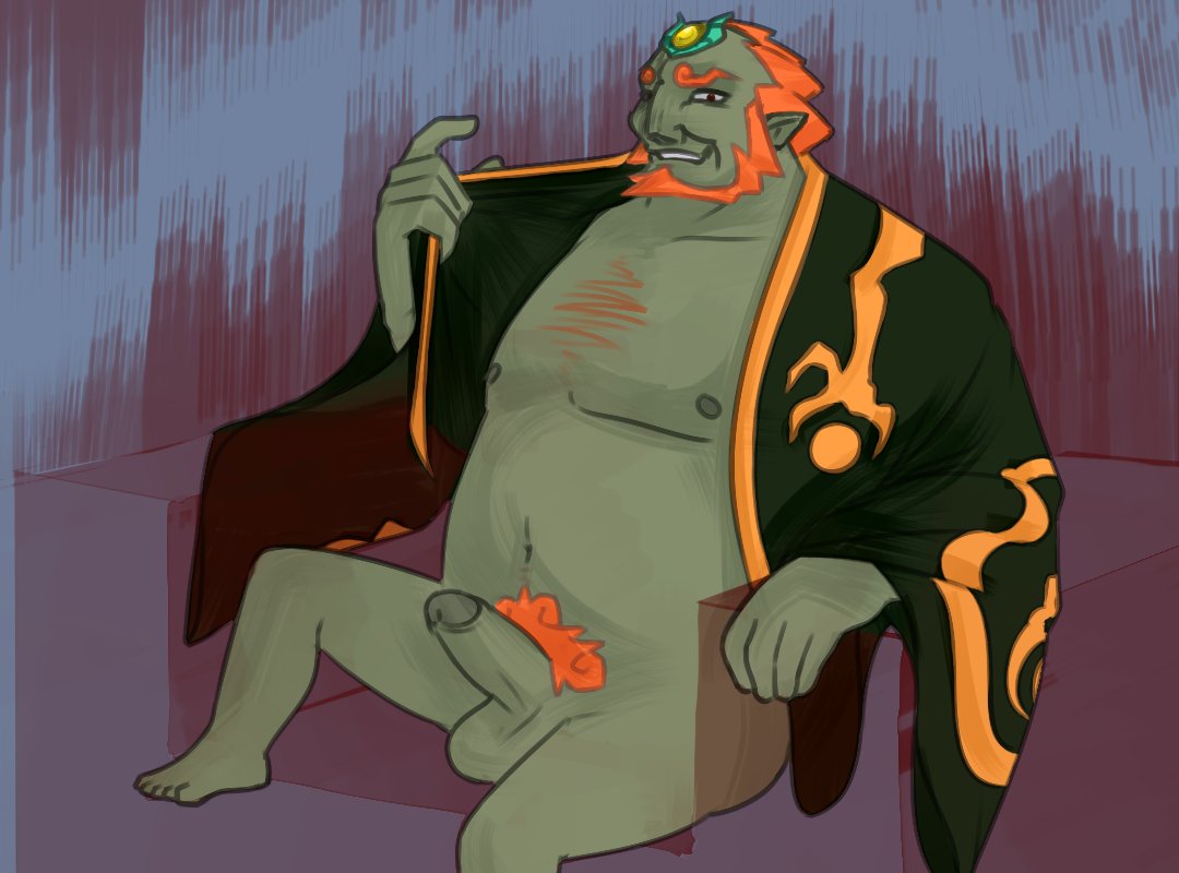 balls bara beard boner erection facial_hair ganondorf ganondorf_(wind_waker) gay green_skin male male_only muscles muscular nintendo penis solo solo_male spread_legs stickly the_legend_of_zelda the_wind_waker wind_waker