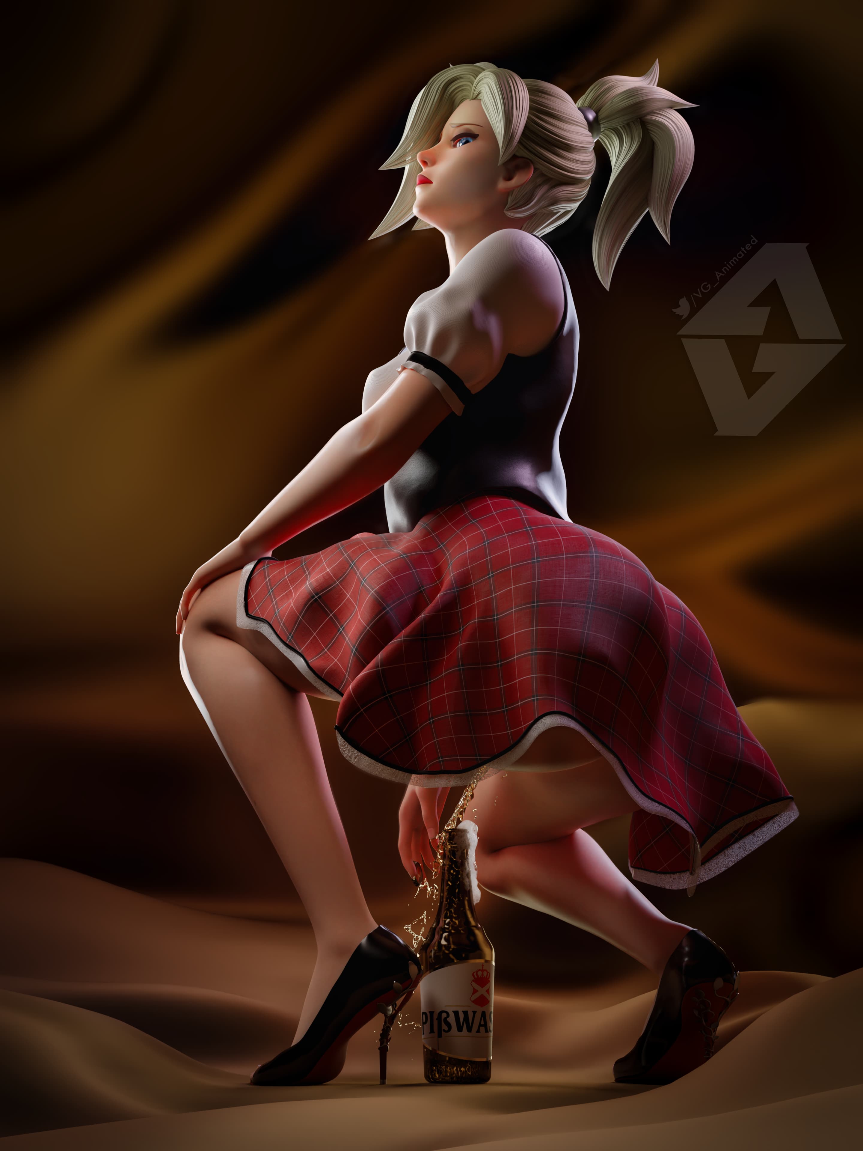 3d, blender, female, mercy, overwatch, parody, peeing, topless, urine, vganimated, watersports