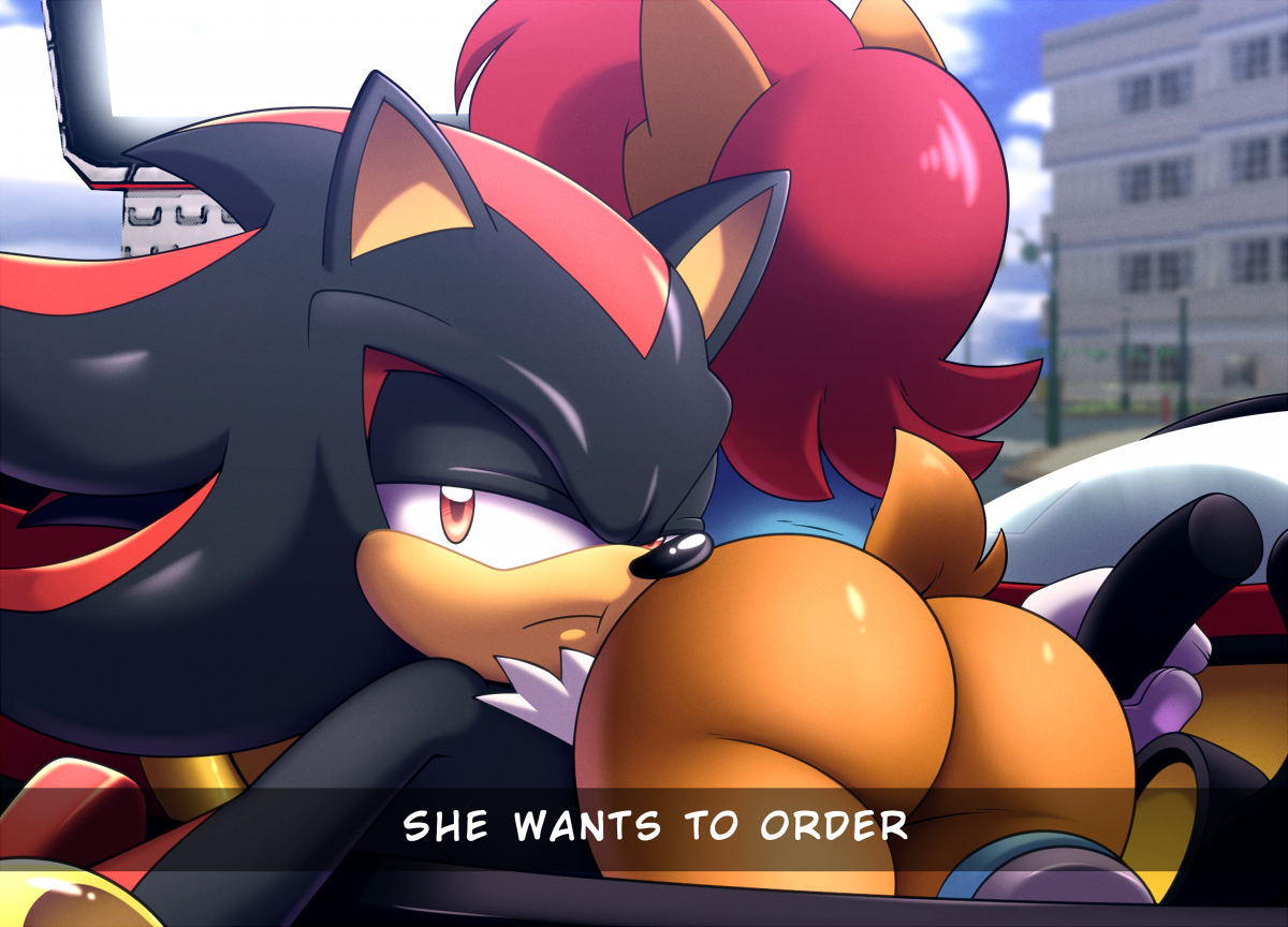 1boy, 1girls, 2022, ass, ass focus, ass shot, big ass, bubble ass, caption, car, chipmunk, english, english text, female, hd, he wants to order, hedgehog, hyoumaru, male, meme, outdoors, outside, sally acorn, sega, shadow, shadow the hedgehog, sonic (series), sonic team, sonic the hedgehog (series), squirrel, text