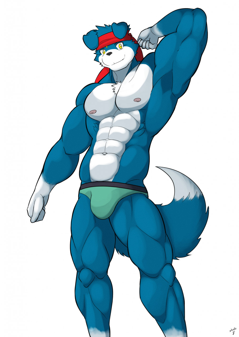 anthro canid canine digimon digimon_(species) dog dog_ears domestic_dog furry furry_only gaomon gay male male_only male_sexy muscles muscular muscular_male shinobiya yellow_eyes