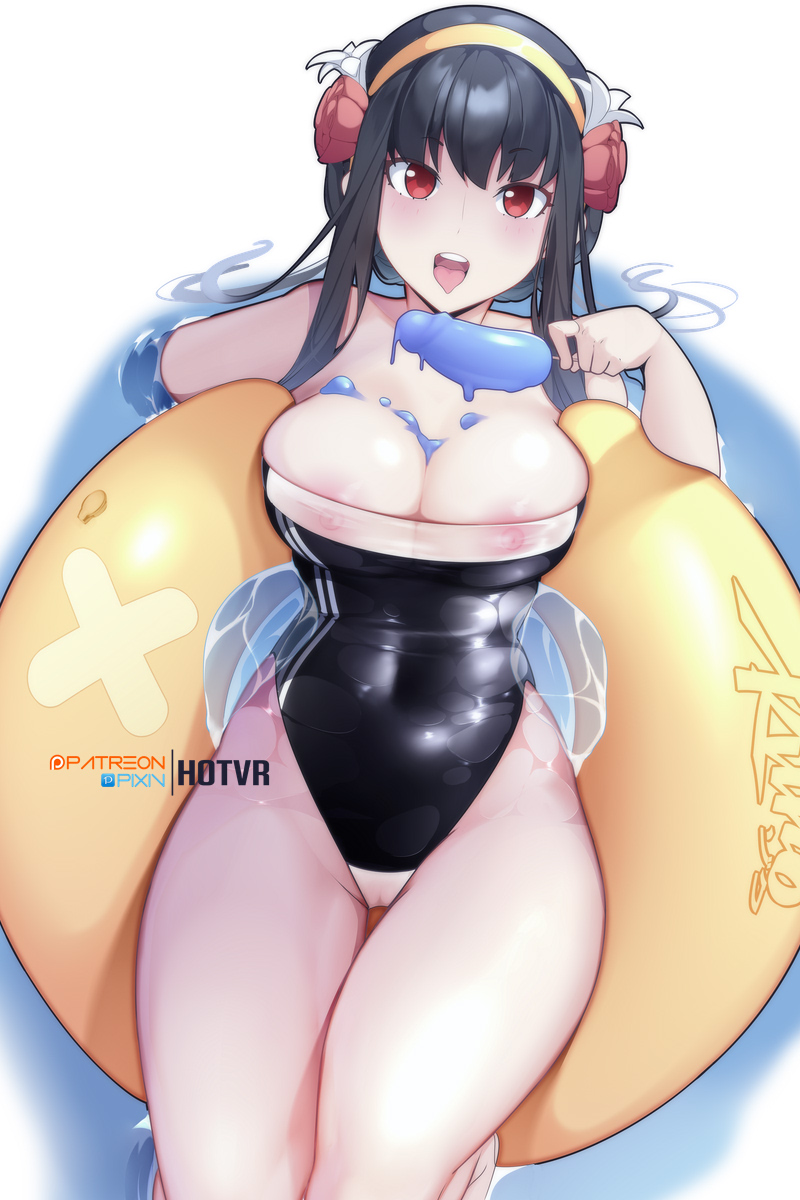 1girls 2022 black_hair breasts female female_only floatie gris_swimsuit hips hotvr huge_breasts light-skinned_female light_skin long_hair one-piece_swimsuit popsicle pussy_visible_through_clothes red_eyes revealing_clothes reverse_gris_swimsuit see-through shiny_clothes slim_waist spy_x_family swimsuit thick_thighs thighs tied_hair tight_clothing water wet wet_body wide_hips yor_briar yor_forger