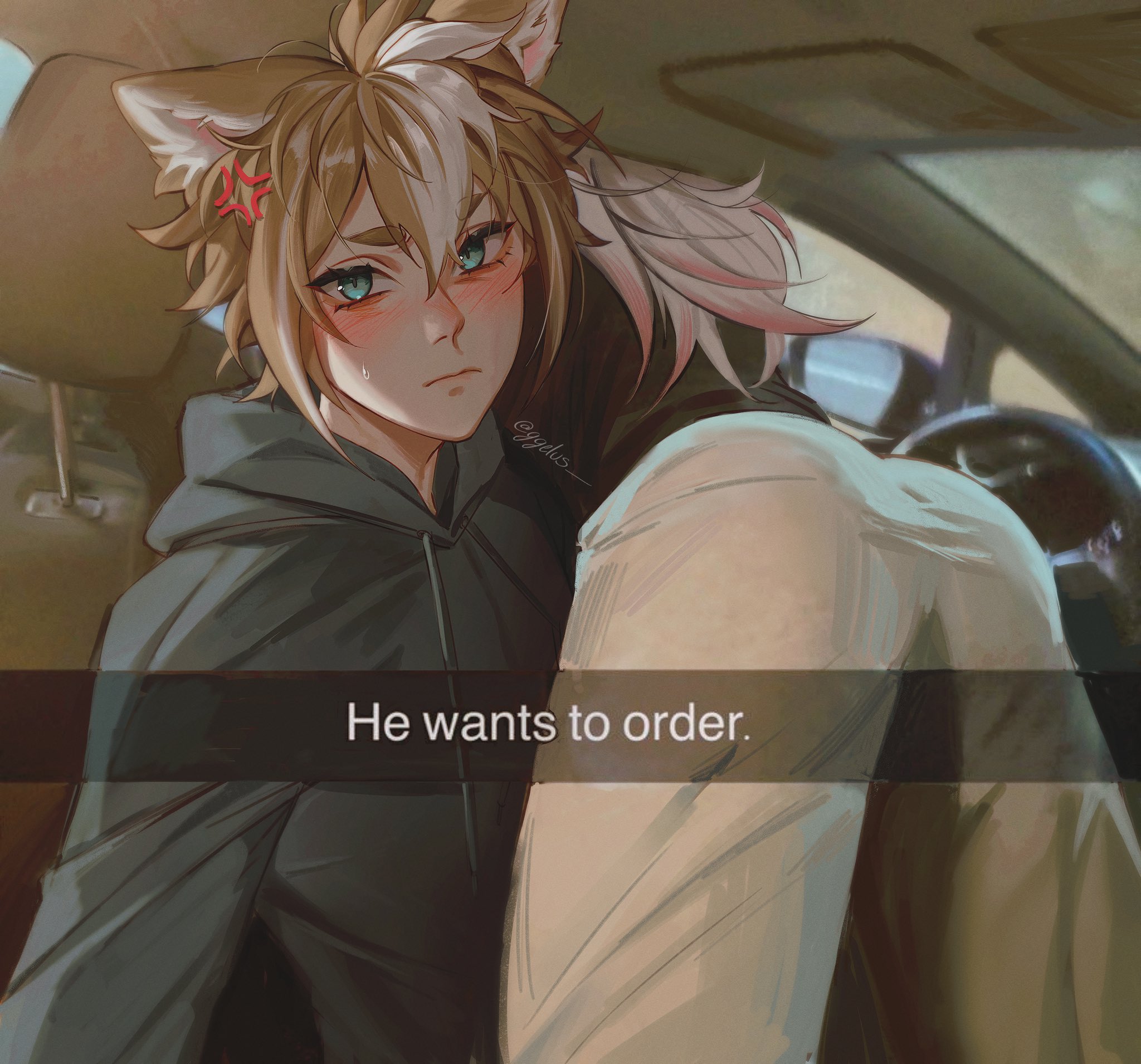2boys, arataki itto, ass, ass focus, big ass, bubble ass, bubble butt, genshin impact, gorou (genshin impact), he wants to order, male, male only, meme, selfie, snapchat