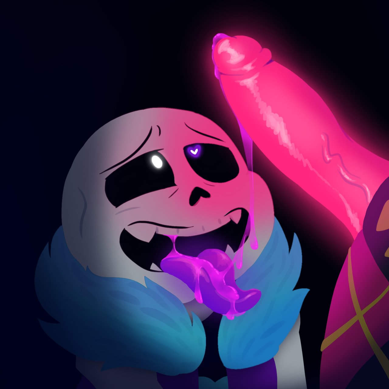 2boys 2d artist_request brother/brother brother_and_brother brothers cum cum_drip cum_on_tongue fangs fur_collar glowing glowing_cum glowing_eyes glowing_penis glowing_tongue heart-shaped_pupil incest lightsaber_dick lust male male/male male_only male_out_of_frame papyrus papyrus_(underlust) papyrus_au pink_penis purple_eye purple_tongue sans sans_(underlust) sans_au sans_oc sex tagme underlust underlust_sans undertale undertale_(series) undertale_au