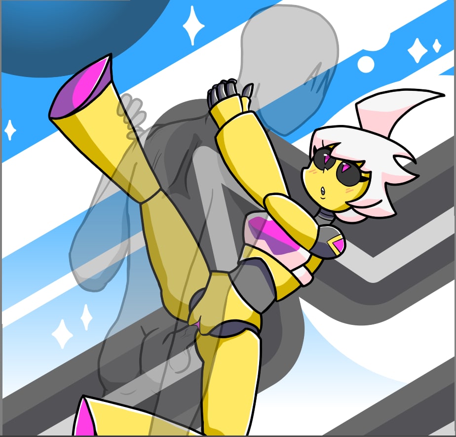 1boy 1boy1girl 1girls anon geometry_dash k machinemania pink_eyes robot robot_girl trianna_(yellolight) vaginal_penetration white_hair yellow_body