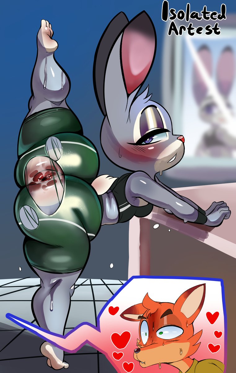 anthro, anus, ass, big ass, blush, breasts, clothing, female, fox, isolatedartest, judy hopps, male, nick wilde, rabbit, shortstack, small breasts, stretching, torn clothes, wardrobe malfunction, zootopia