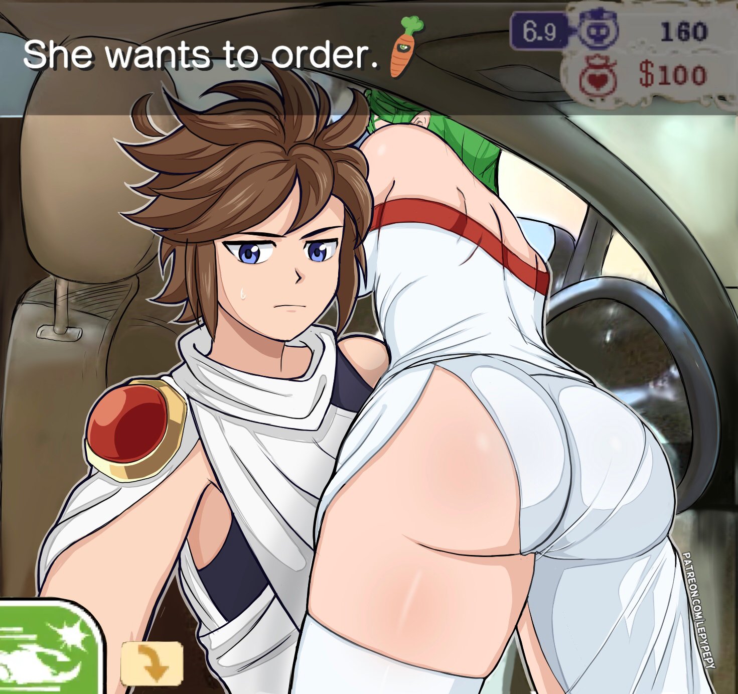 1boy, 1girls, 2022, ass, ass focus, big ass, bubble ass, bubble butt, butt focus, female, game ui, he wants to order, kid icarus, kid icarus uprising, lepypepy, male, meme, nintendo, palutena, pit, pit (kid icarus), selfie, snapchat