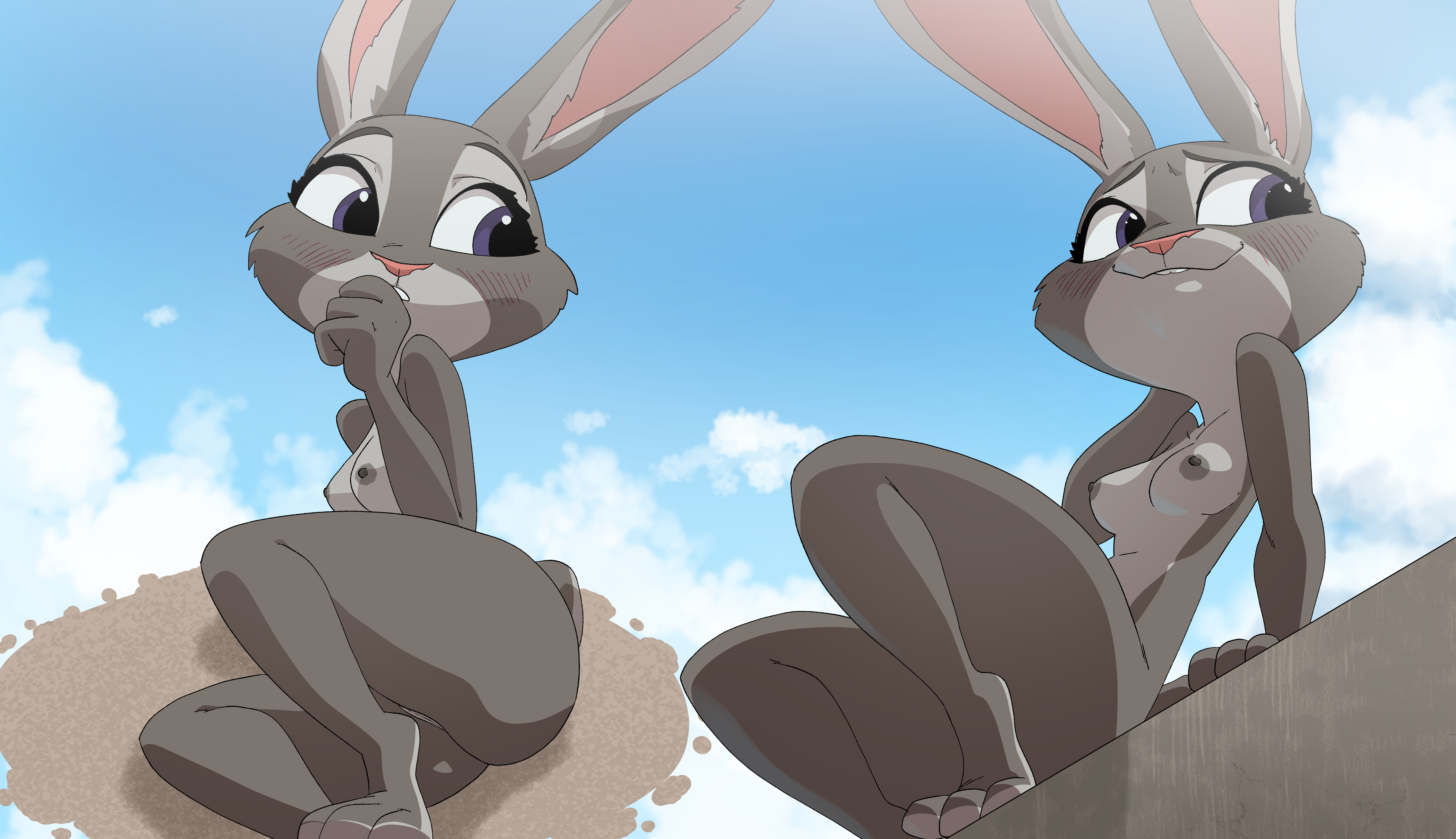 1girls, absurd res, anthro, areolae, breasts, bunny ears, bunny tail, female, furry, grey fur, humanoid, inkershike, judy hopps, naked, nipples, small breasts, solo, thick thighs, thighs, two-tone fur, very high resolution, zootopia