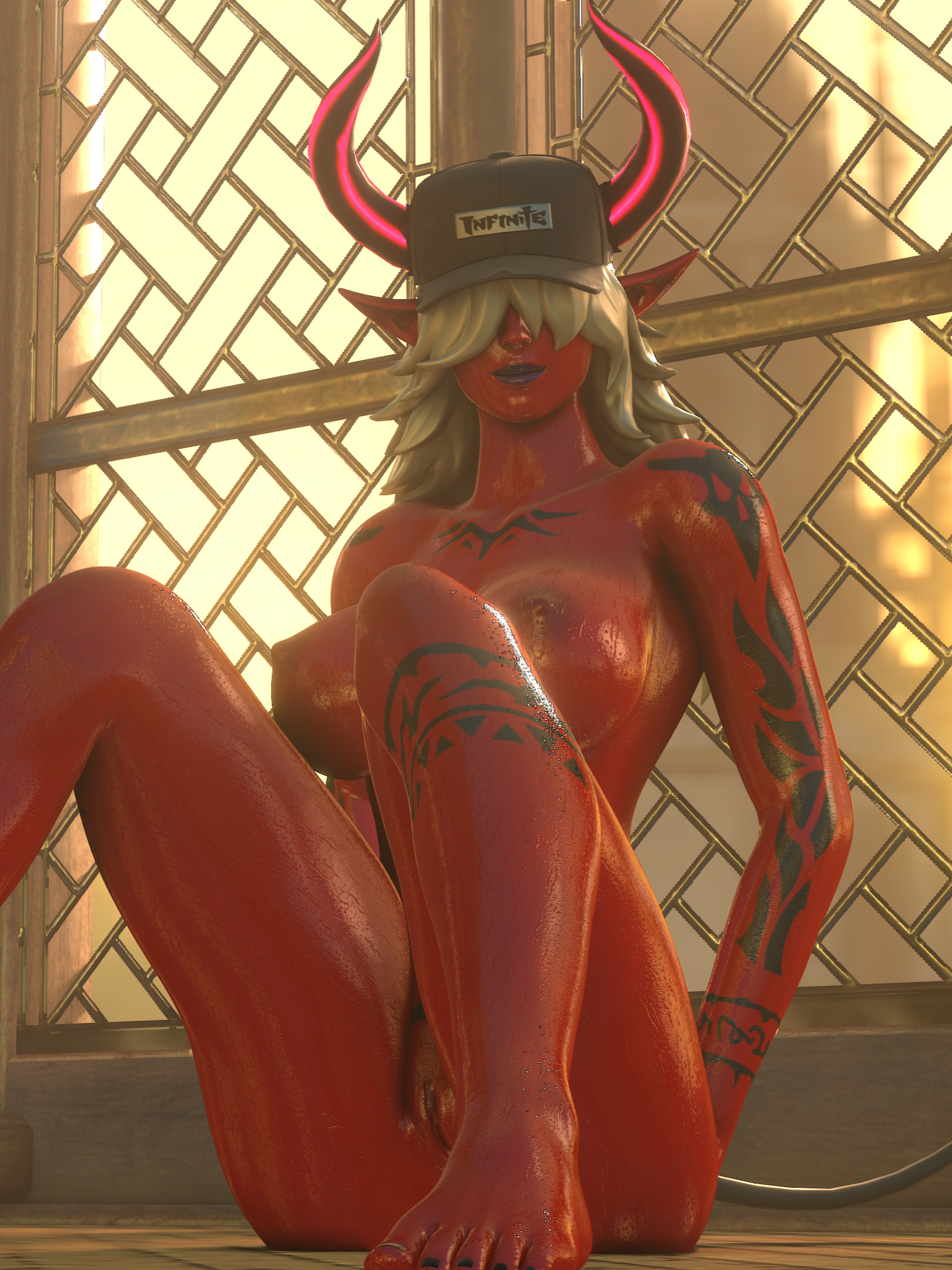 big breasts, breasts, desdemona (fortnite), female, female only, fortnite, nude, sitting, wet