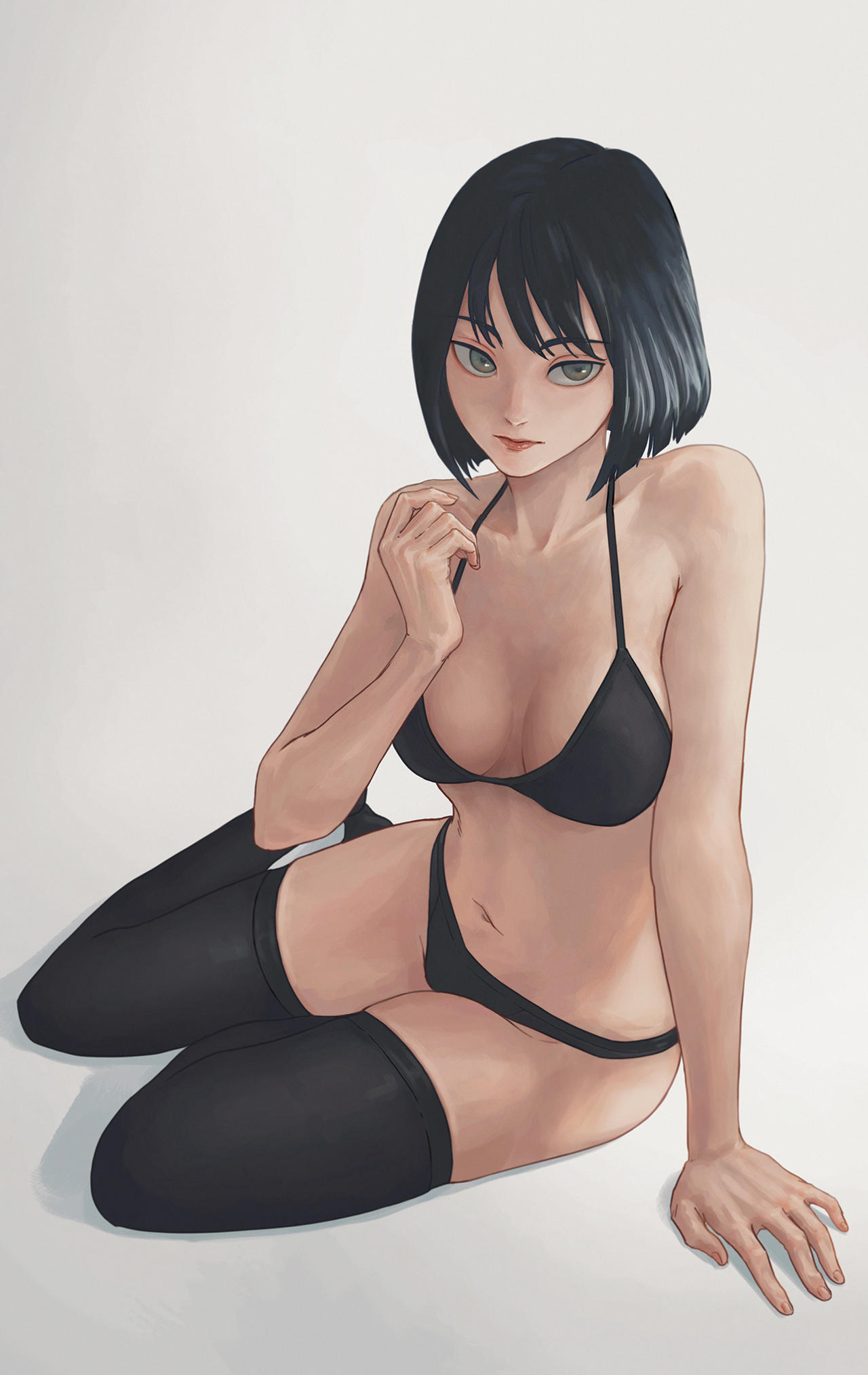 1girls breasts casual cuncyun female female_only light-skinned_female original original_character short_hair solo solo_female stockings underwear