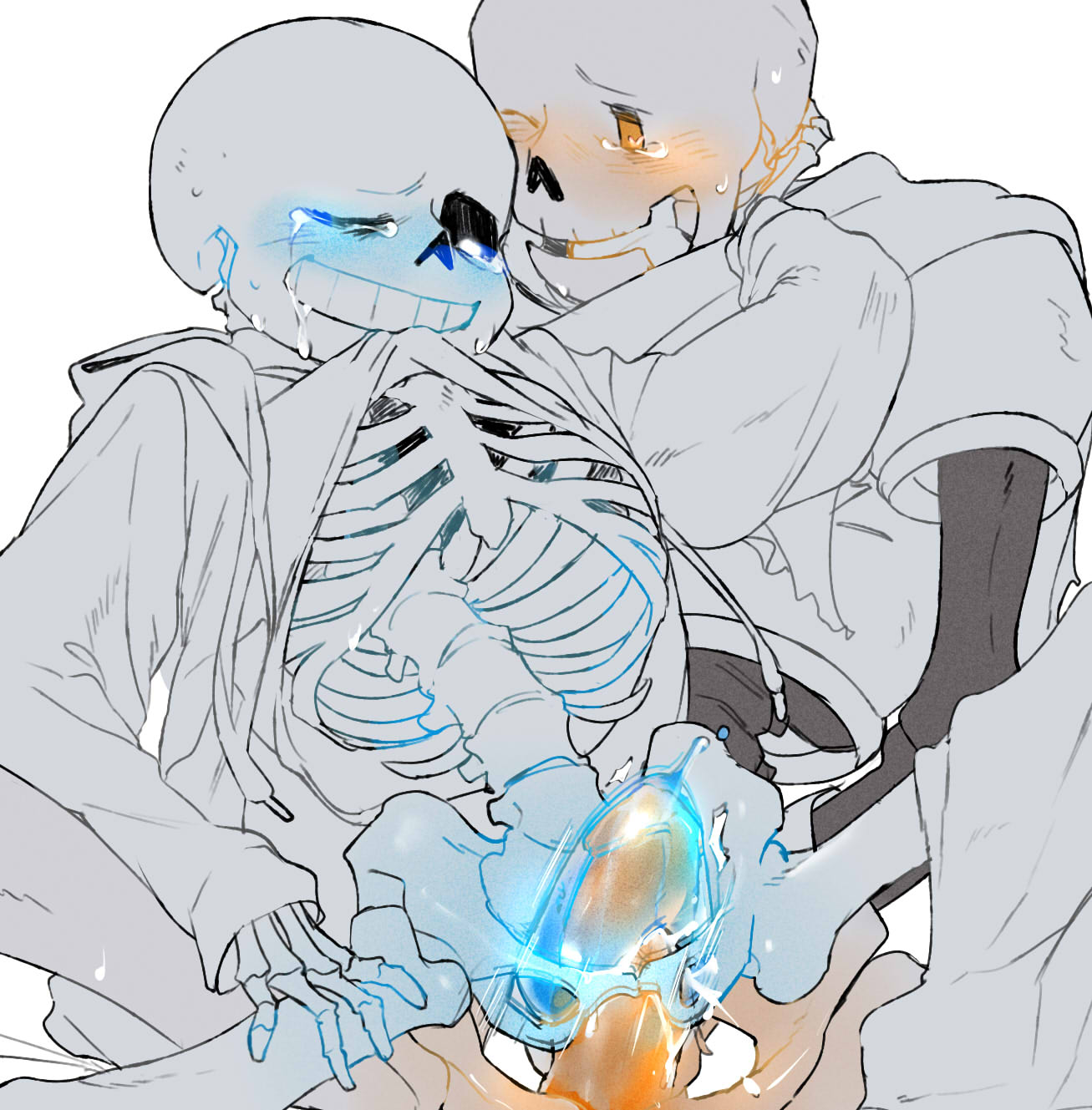 2boys 2d animated_skeleton artist_request bigger_male bigger_penetrating bigger_penetrating_smaller biting_clothes blue_blush blush brother_penetrating_brother brothers cum cumming drool drooling ectopenis ectoplasm gay incest larger_male larger_penetrating larger_penetrating_smaller male male/male male_only orange_blush orange_penis papyrus partially_colored penis sans sex shirt_in_mouth shirt_up simple_background skeleton soul_sex tears tears_of_pleasure undertale undertale_(series) white_background