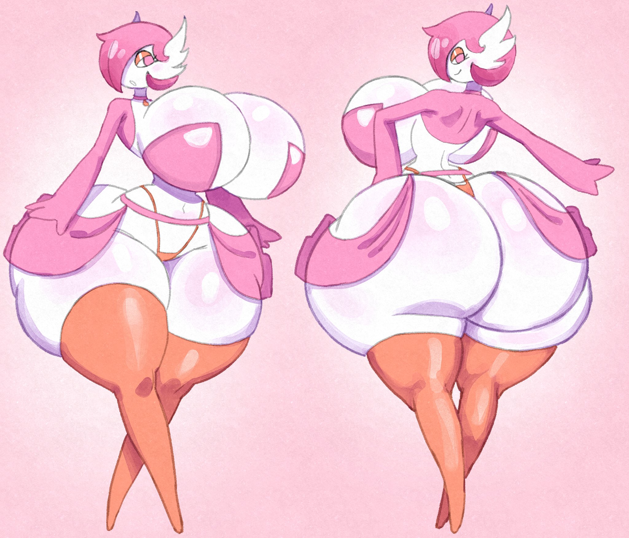 1girls, angstrom, ass, astil (nikuzi), big ass, big breasts, bimbo gardevoir, breasts, bubble ass, bubble butt, clothing, female, female focus, female only, gardevoir, huge ass, huge breasts, hyper, hyper ass, nintendo, pink eyes, pink hair, pokémon (species), pokemon, pokemon (species), skimpy, solo, solo female, thick thighs, thighs, white body, wide hips
