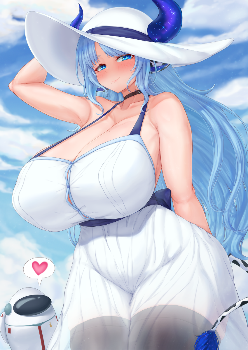 cow_girl creamcod huge_ass huge_breasts indie_virtual_youtuber jefflink looking_at_viewer miilkywayz milf sun_hat thick_thighs virtual_youtuber white_dress