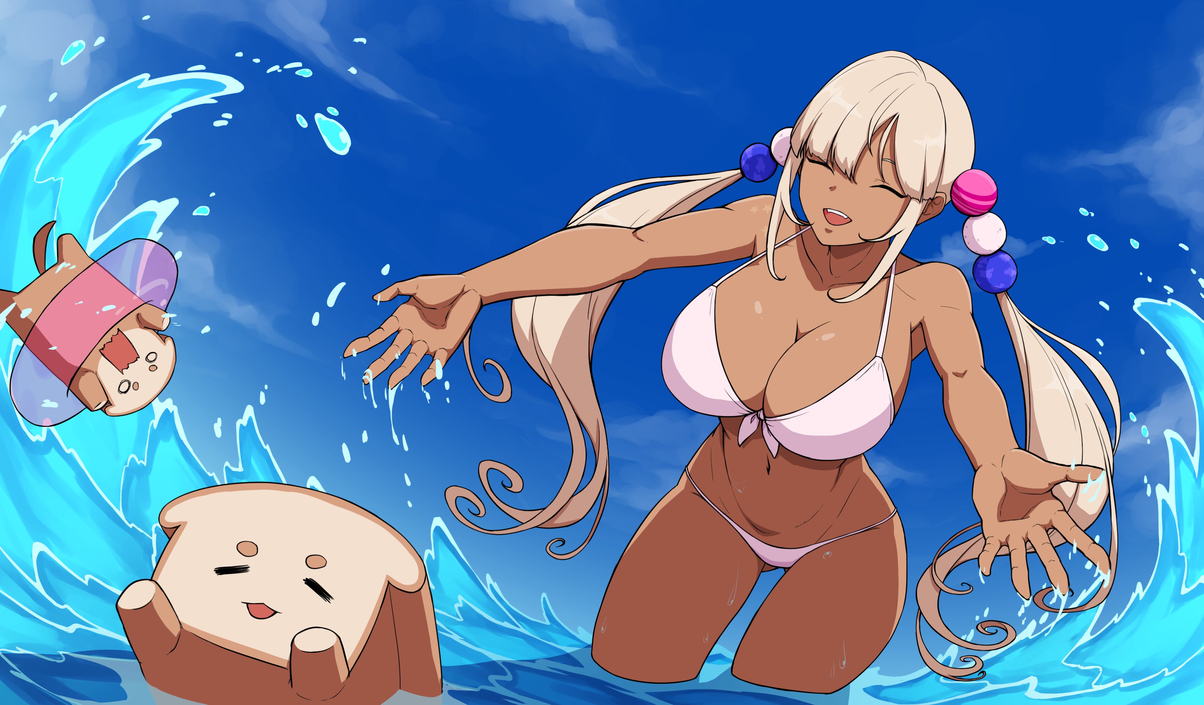 1girls, big breasts, bikini, breasts, dark skin, dark-skinned female, dayyo (daydarion/day-chan), female, female focus, female only, hololive, hololive english, hololive english -council-, large breasts, long hair, swimsuit, tsukumo sana, twintails, virtual youtuber, white hair
