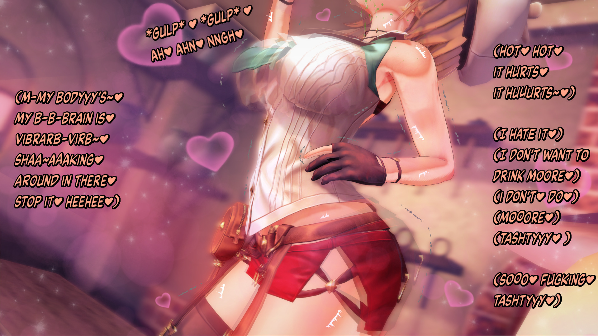 1girls, atelier (series), atelier ryza, big breasts, bimbo, bimbofication, breast expansion, breast growth, breast growth (enlargement), breasts, busty, curvaceous, curvy, curvy body, curvy female, curvy figure, drugs, english text, female, female focus, huge breasts, large breasts, reisalin stout, text, v-kris, voluptuous
