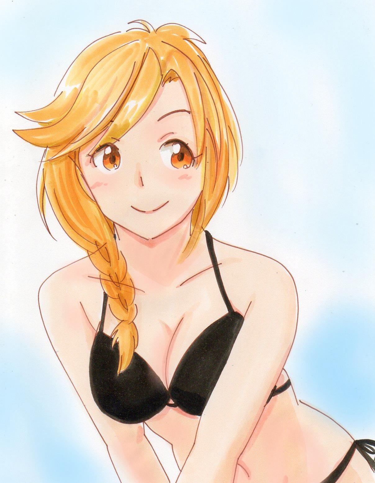 big_breasts bikini blonde_hair enri_emmot overlord_(maruyama) potekite smile