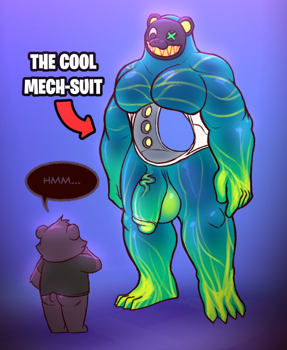 balls bear daxhush dialogue fortnite fur grriz male male_only mask muscles muscular_male pecs penis shirt smaller_male tail ursid_humanoid ursine