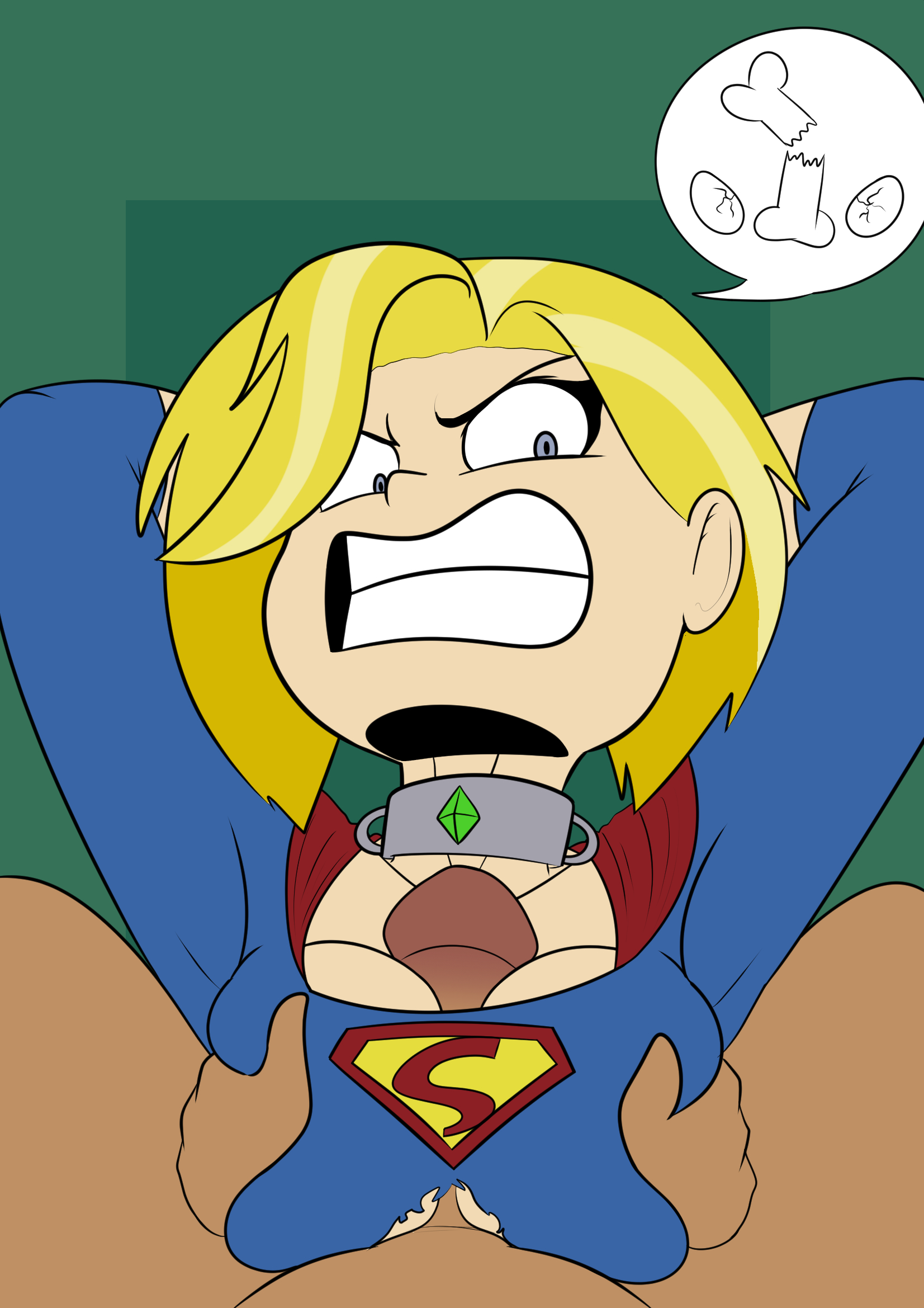 1boy, 1girls, angry, ass, big ass, big breasts, blonde hair, blue eyes, breasts, dark skin, dark-skinned male, dc, dc comics, dc super hero girls, defeated, defeated heroine, dyriuck kaos, female, femsub, kara danvers, kara danvers (shg), kryptonian, kryptonite, light skin, light-skinned female, male, maledom, paizuri, partial male, rape, ripped clothing, straight, superman (series), titfuck