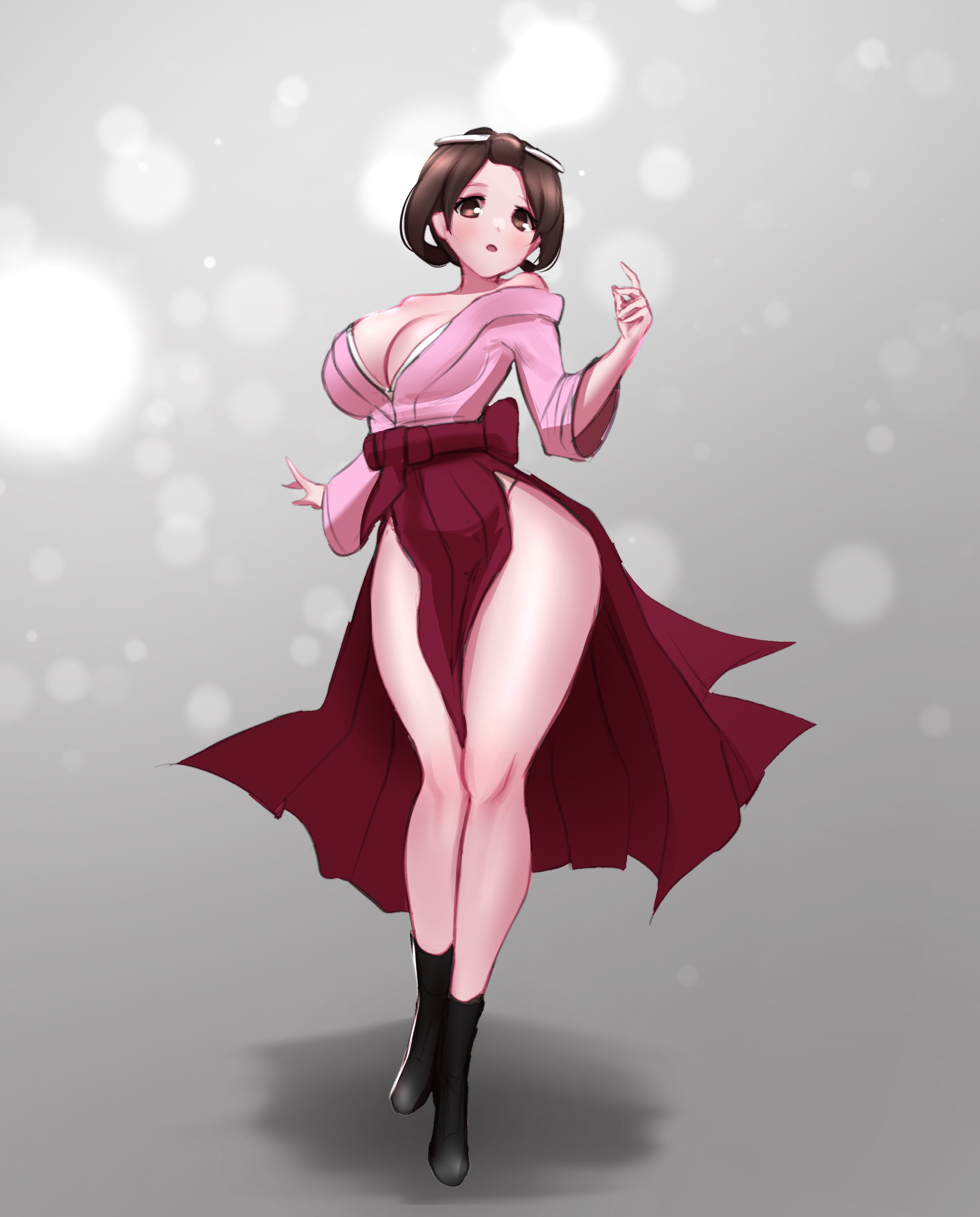 1girls, alternate breast size, breasts, cleavage, dai gyakuten saiban, dress, female, female only, full body, gyakuten saiban, huge breasts, jaxartdump, kimono, large breasts, revealing clothes, susato mikotoba, the great ace attorney, thick thighs, wide hips
