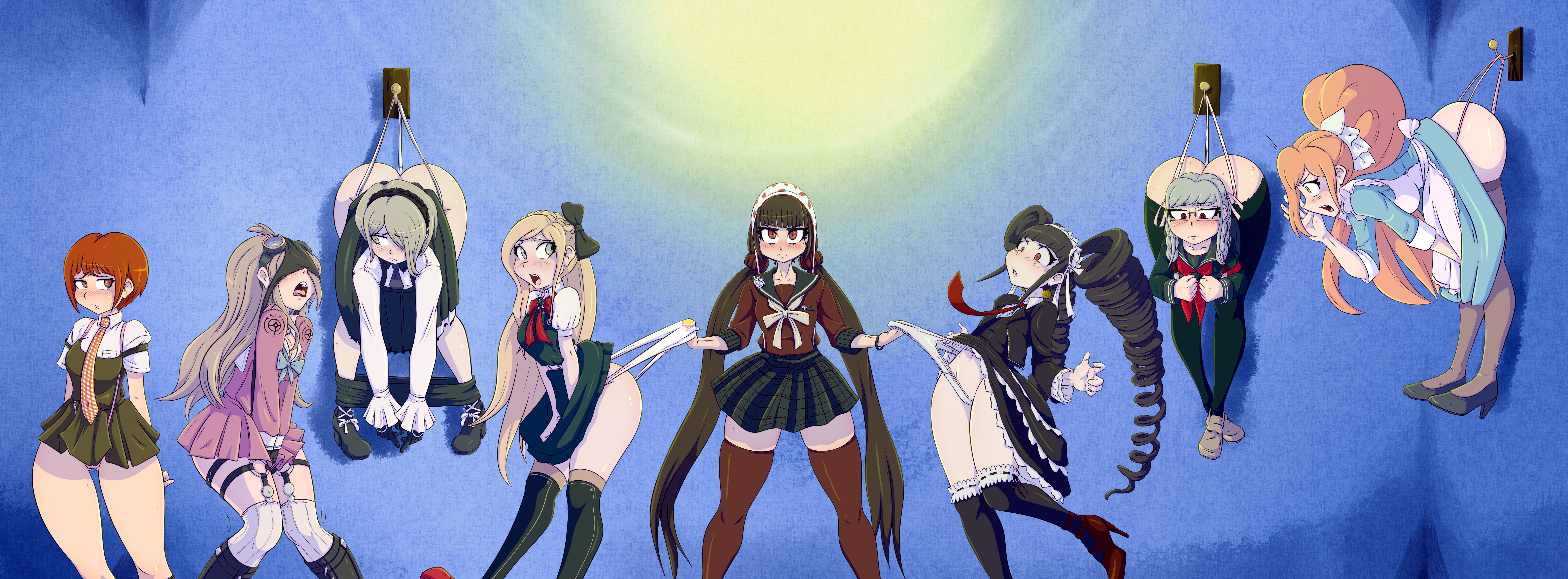 ass, atomic wedgie, blush, celestia ludenberg, danganronpa, danganronpa 1, danganronpa 2: goodbye despair, danganronpa 3, danganronpa v3, danganronpa: trigger happy havoc, dangerwedgier, embarrassed, female, female only, hanging wedgie, harukawa maki, iruma miu, koizumi mahiru, large ass, multiple females, multiple girls, panties, pekoyama peko, sonia nevermind, super danganronpa 2, thick thighs, thighs, toujou kirumi, wedgie, yukizome chisa