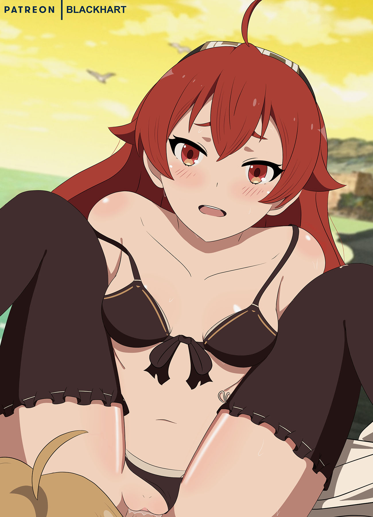 1boy, 1girls, big breasts, breasts, censored, eris greyrat, female, female on top, male, mushoku tensei, mushoku tensei: isekai ittara honki dasu, pussy, rudeus greyrat, sex, straight