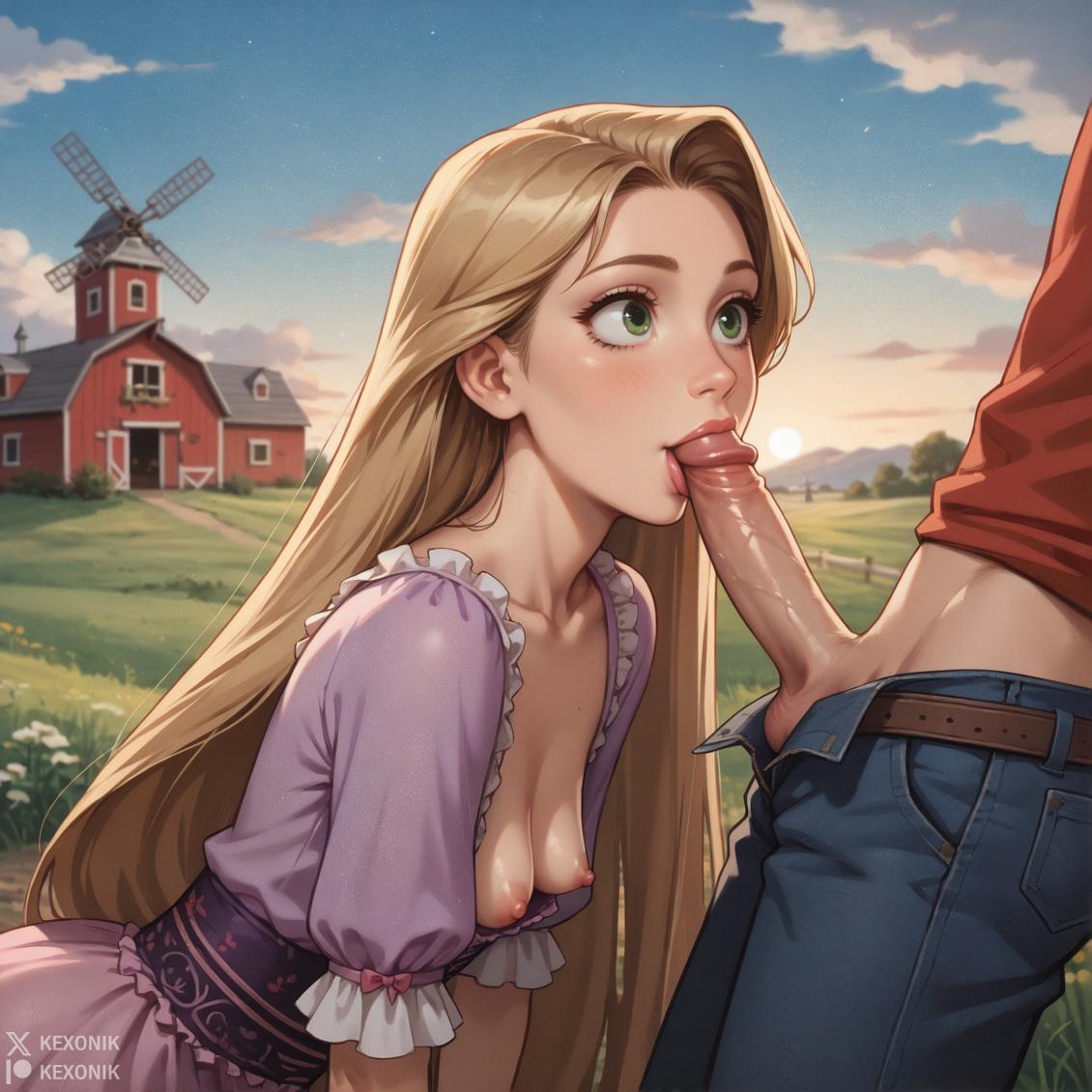 1boy 1girls ai_generated blonde_hair blowjob cute depth_of_field disney disney_princess erect_nipples farm fellatio female gentle green_eyes hanging_breasts happy hill kexonik kissing_penis leaning_forward long_hair male perky_breasts perky_nipples petite petite_body rapunzel sagging_breasts side_view skinny slim small_breasts sucking sucking_penis tall tangled tiny_breasts very_long_hair wide_eyed windmill