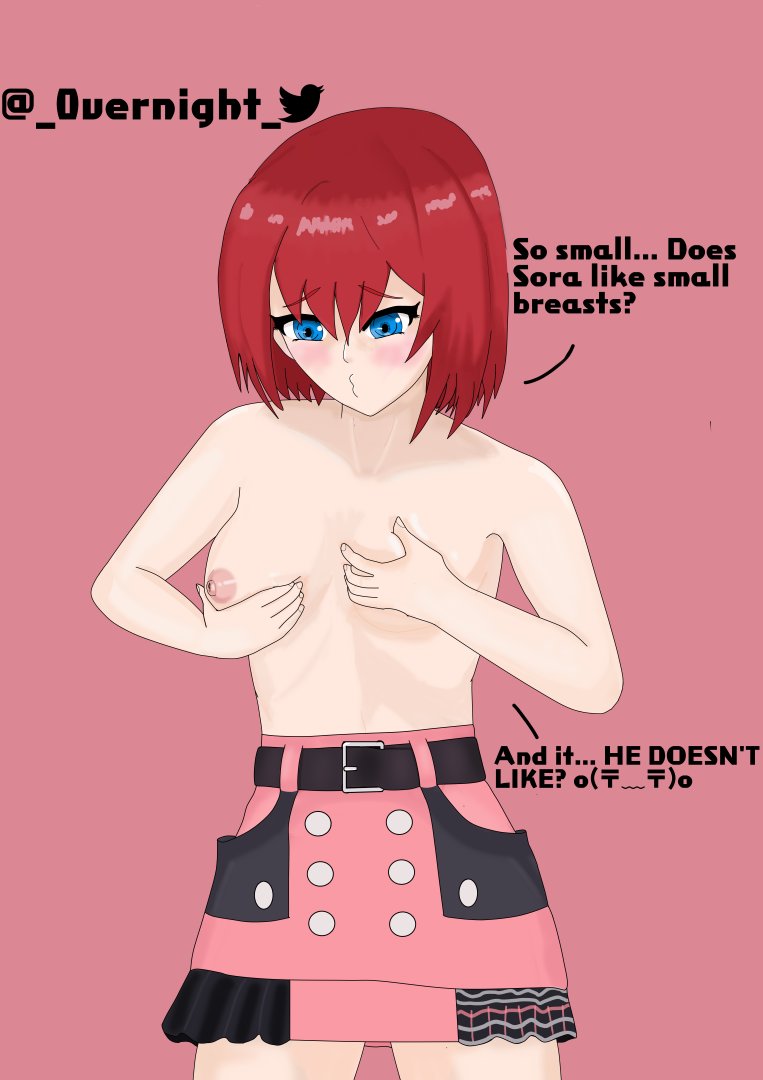 artist_name blue_eyes breasts digital_drawing_(artwork) digital_painting_(artwork) dress female half-dressed holding kairi kingdom_hearts nipples overnight pale_skin red_hair shy signature