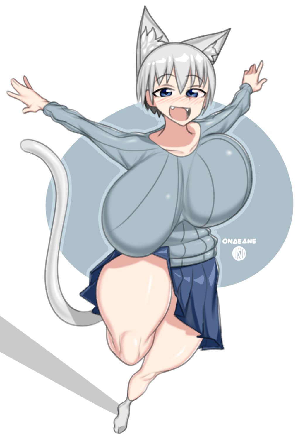 1girls big_breasts breasts cat_ears female nipples onaeane solo uzaki-chan_wa_asobitai! uzaki_hana