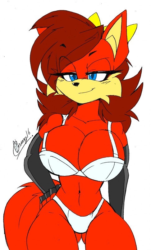 akatsukishiranui-fox, anthro, archie comics, armwear, big breasts, bra, breasts, cleavage, female, female only, fiona fox, fur, half-closed eyes, lingerie, narrowed eyes, panties, red body, red fur, sega, solo, sonic (series), sonic the hedgehog (series), underwear, white lingerie, white underwear