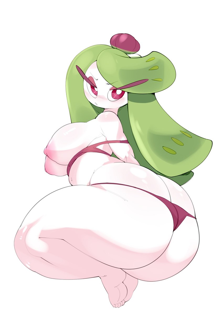 ass, ass cleavage, ass crack, bra down, breasts, bubble ass, bubble butt, bulumble-bee, butt crack, female, huge ass, huge breasts, large ass, large breasts, panties, partially clothed, pokemon, side view, thick thighs, tsareena