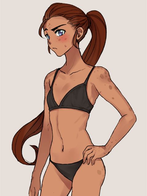 1girls bikini dark-skinned_female efr-s female flat_chest ilia_amitola lizard_girl ponytail rwby