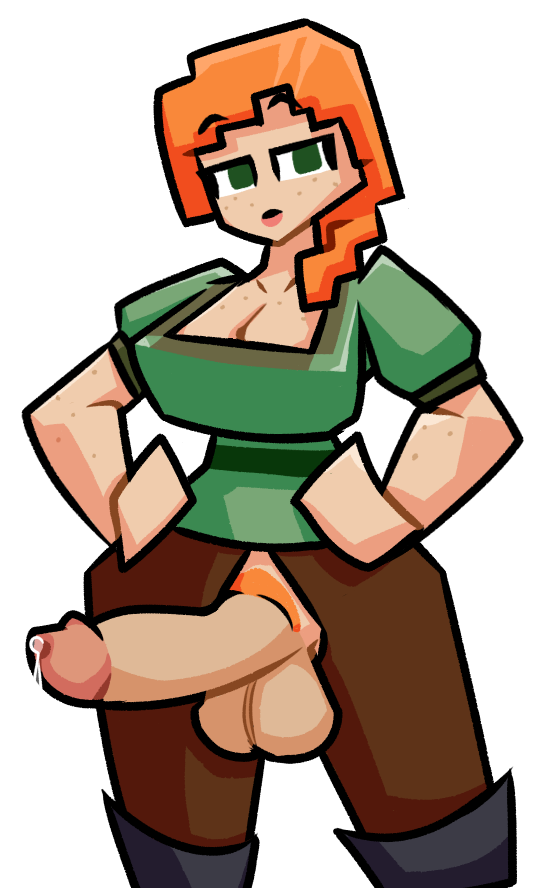 1futa alex_(minecraft) balls big_balls big_breasts big_penis breasts casual clothed clothing cubic_breasts erection footwear futa_only futanari human intersex light-skinned_futanari light_skin minecraft mostly_clothed orange_hair orange_pubic_hair pale_skin penis precum precum_drip pubic_hair sirwillydingdong solo standing wide_hips