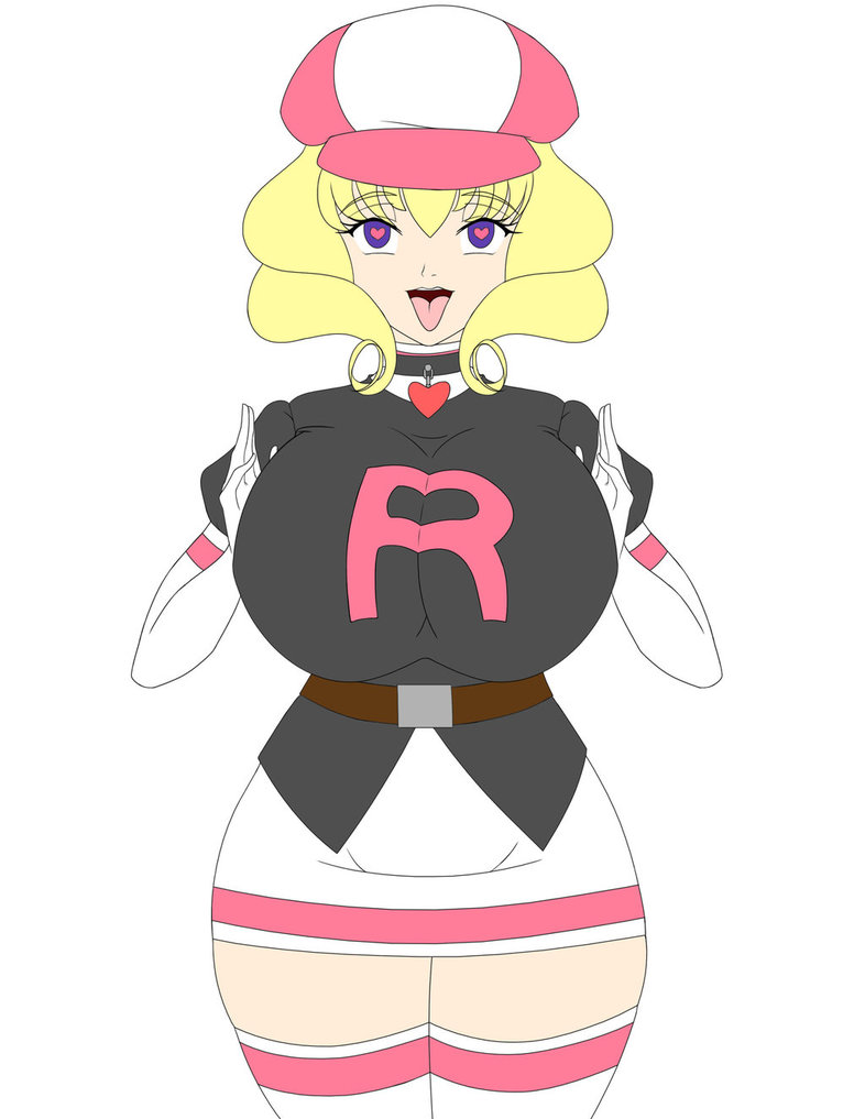 ahe_gao blonde_hair brainwashing breast_squeeze breasts collar curly_hair domino_(pokemon) femsub happy_trance hat heart-shaped_pupils hi_res large_breasts mind_control neo-izayoi nintendo pokemon purple_eyes symbol-shaped_pupils team_rocket tech_control thick_thighs thighhighs tongue_out wide_hips