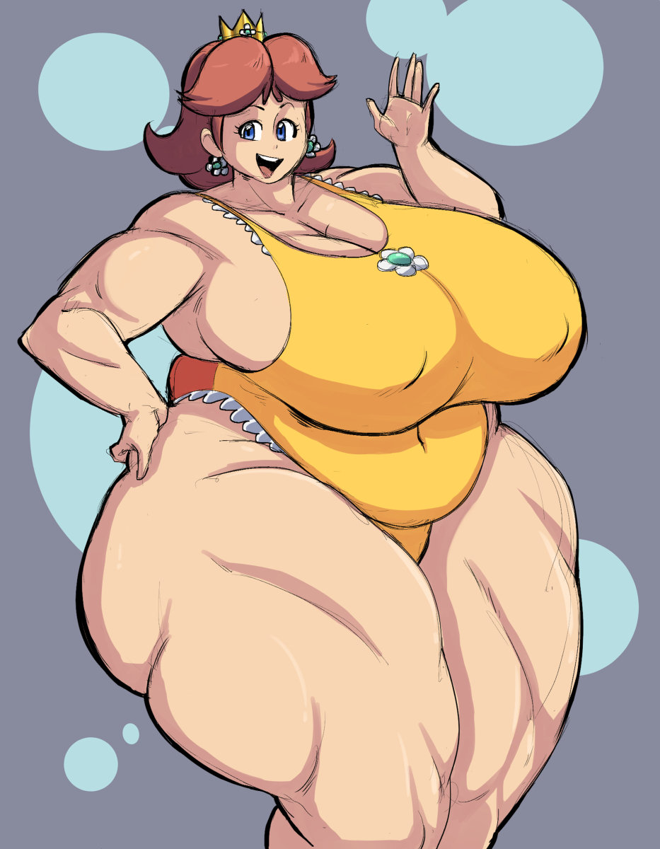 1girls 2020 alternate_version_available bbw big_belly blue_eyes breasts brown_hair chubby chubby_female cleavage crown curvaceous curvy earrings female female_focus huge_breasts huge_thighs looking_at_viewer mario_(series) mario_and_sonic_at_the_olympic_games muscular muscular_arms muscular_female muscular_thighs nintendo overlordzeon princess_daisy short_hair solo strongfat swimsuit swimwear thick_thighs thighs thunder_thighs voluptuous waving waving_at_viewer zeon_(pixiv722928)