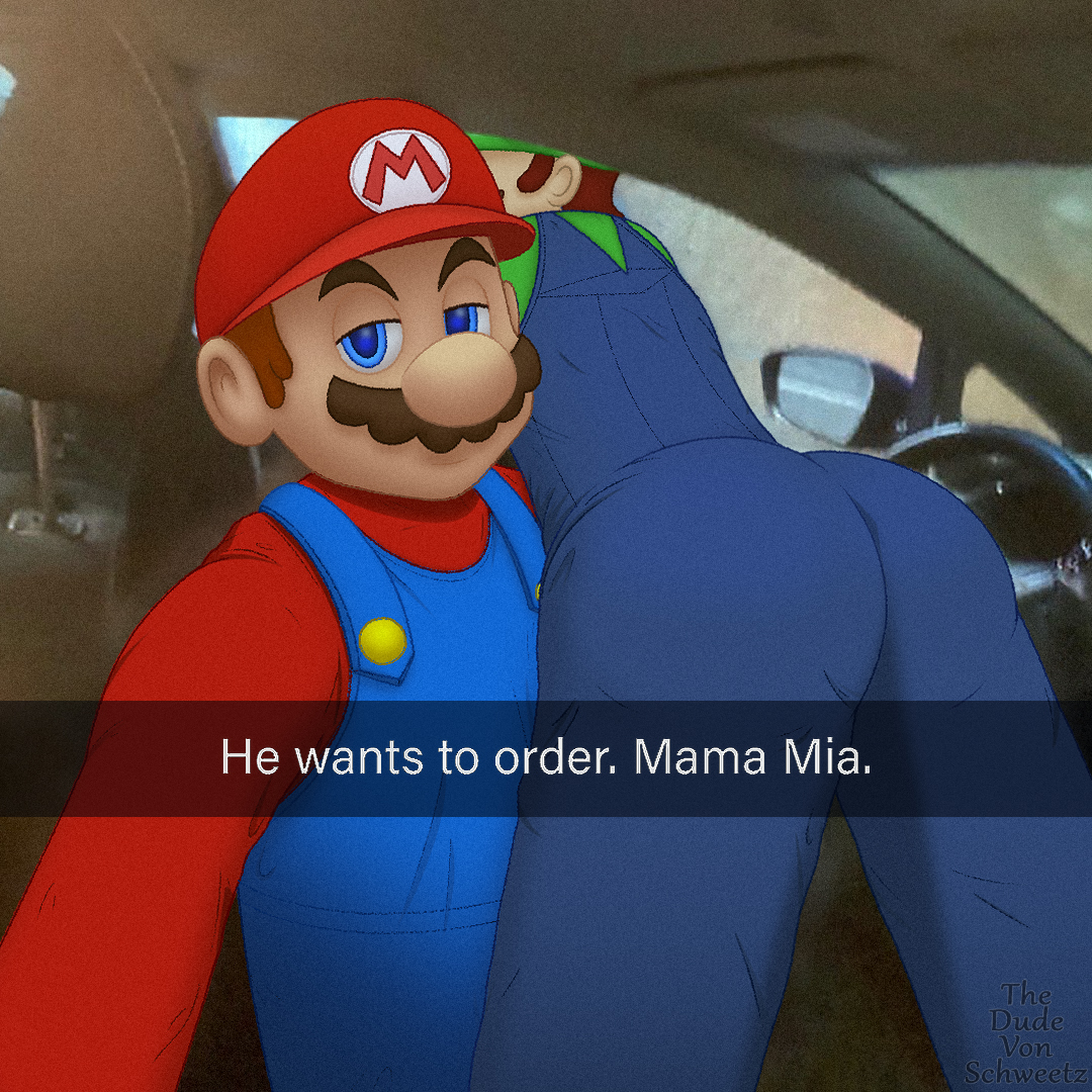 2boys, ass, ass focus, ass up, big ass, blue eyes, brother, brothers, bubble ass, bubble butt, cap, clothing, gay, he wants to order, incest, luigi, male, male only, mario, mario (series), meme, nintendo, selfie, siblings, snapchat, what, yaoi