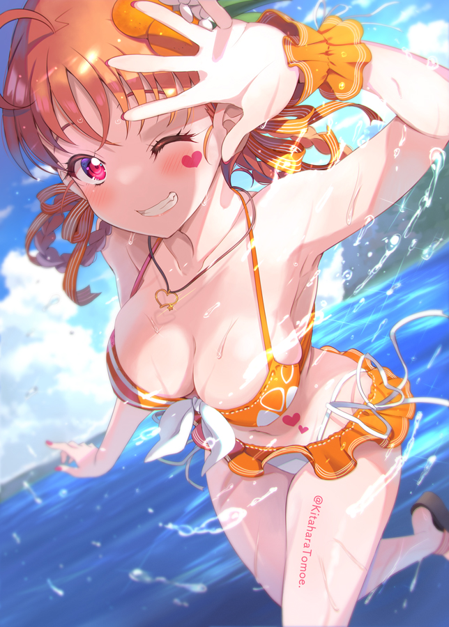 bikini collarbone kitahara_tomoe_(kitahara_koubou) love_live! love_live!_sunshine!! orange_fur red_eyes swimsuit takami_chika water