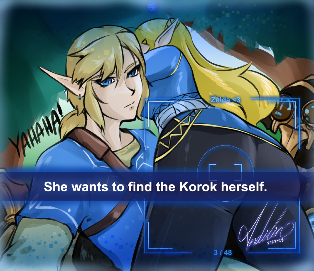 1boy, 1girls, artist request, ass, ass focus, big ass, breath of the wild, dialogue, earrings, english text, female, female focus, gameplay mechanics, he wants to order, indoors, link, long ears, male, meme, nintendo, phone, phone screen, piercing, princess zelda, selfie, snapchat, source request, taking picture, text, the legend of zelda, zelda (breath of the wild)