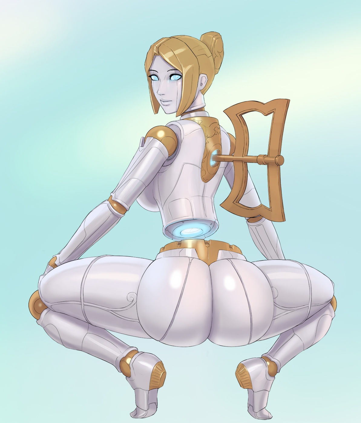 1girls, aka6, ass, big ass, breasts, broly culo, female, female only, league of legends, meme, orianna, robot joints, solo, spread legs, squatting, thick thighs, wide hips