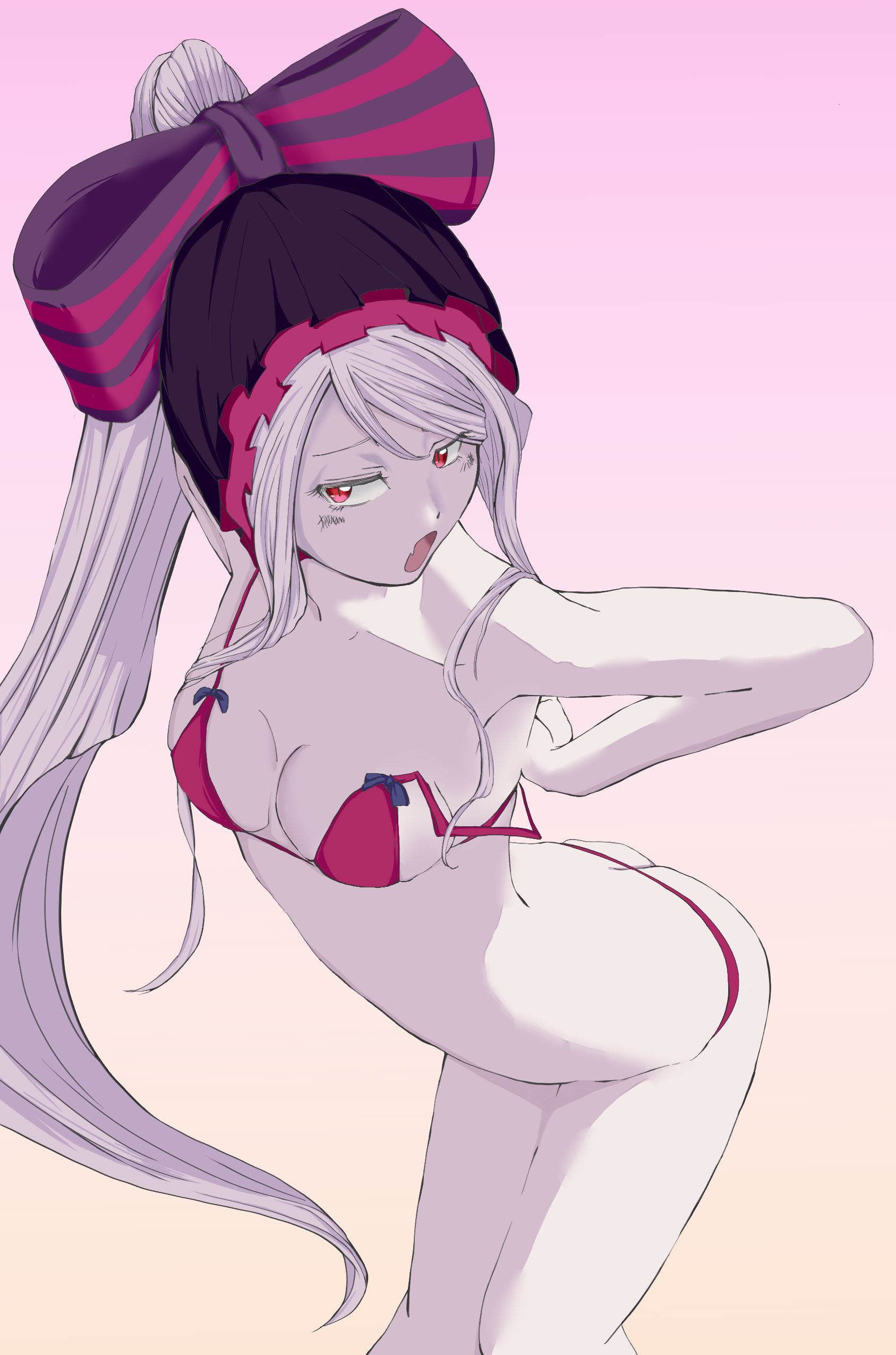1girls, ass, breasts, female, long hair, overlord (maruyama), ponytail, shalltear bloodfallen, small breasts, solo, tagme, underwear, undressing, vampire